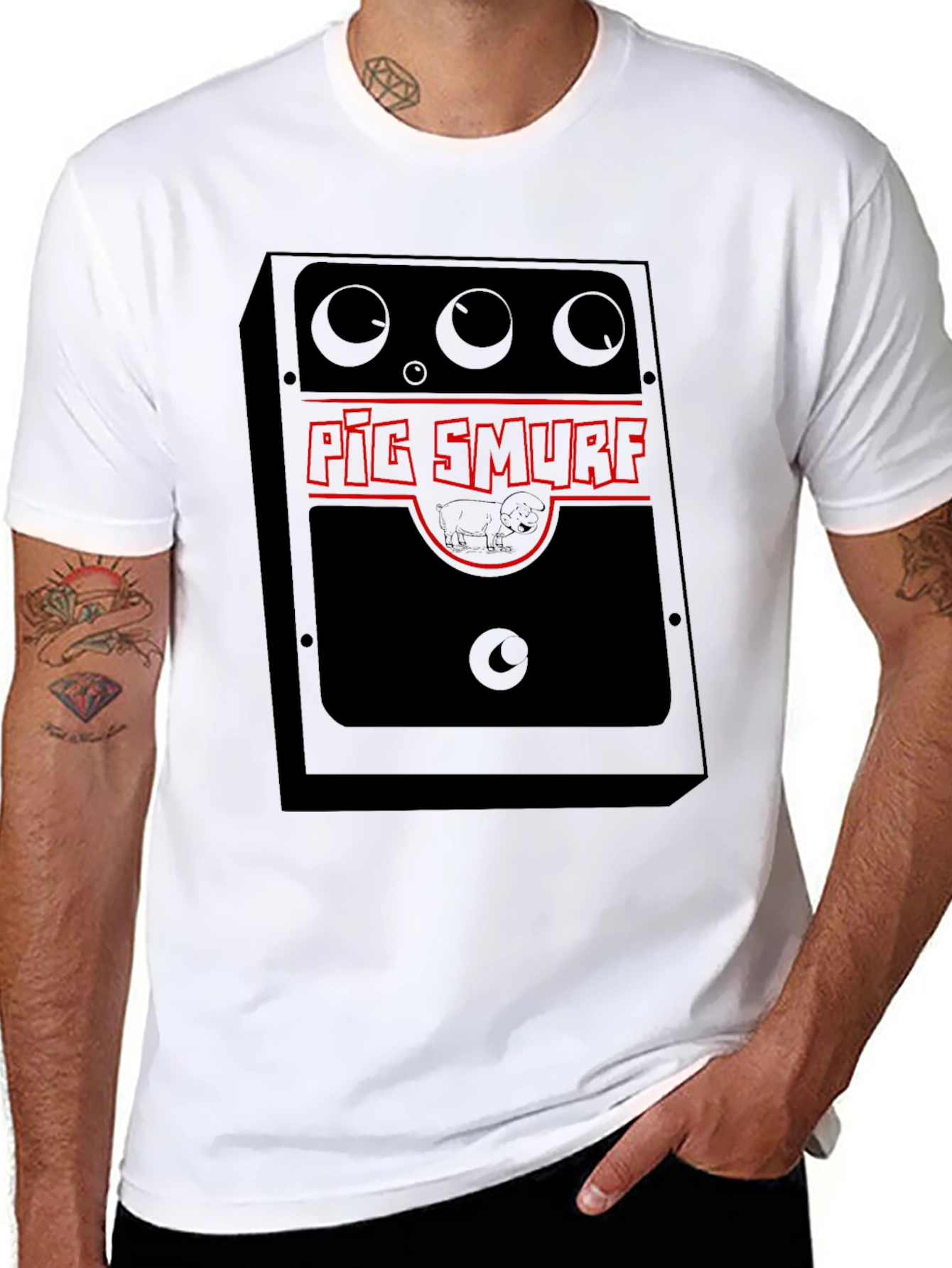 Pig Smurf Graphic Tee - Black Novelty T-Shirt