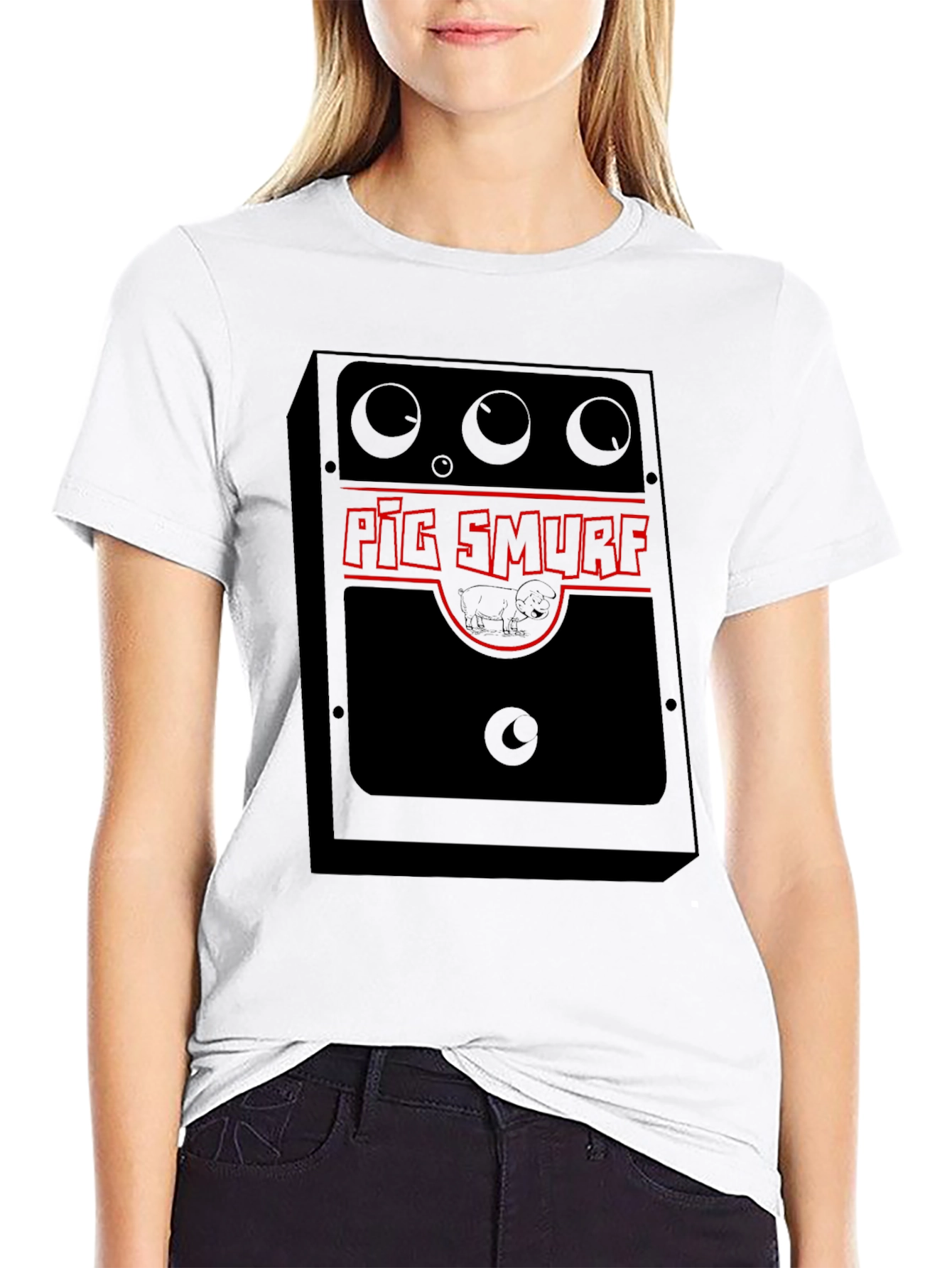 Pig Smurf Graphic Tee - Black Novelty T-Shirt