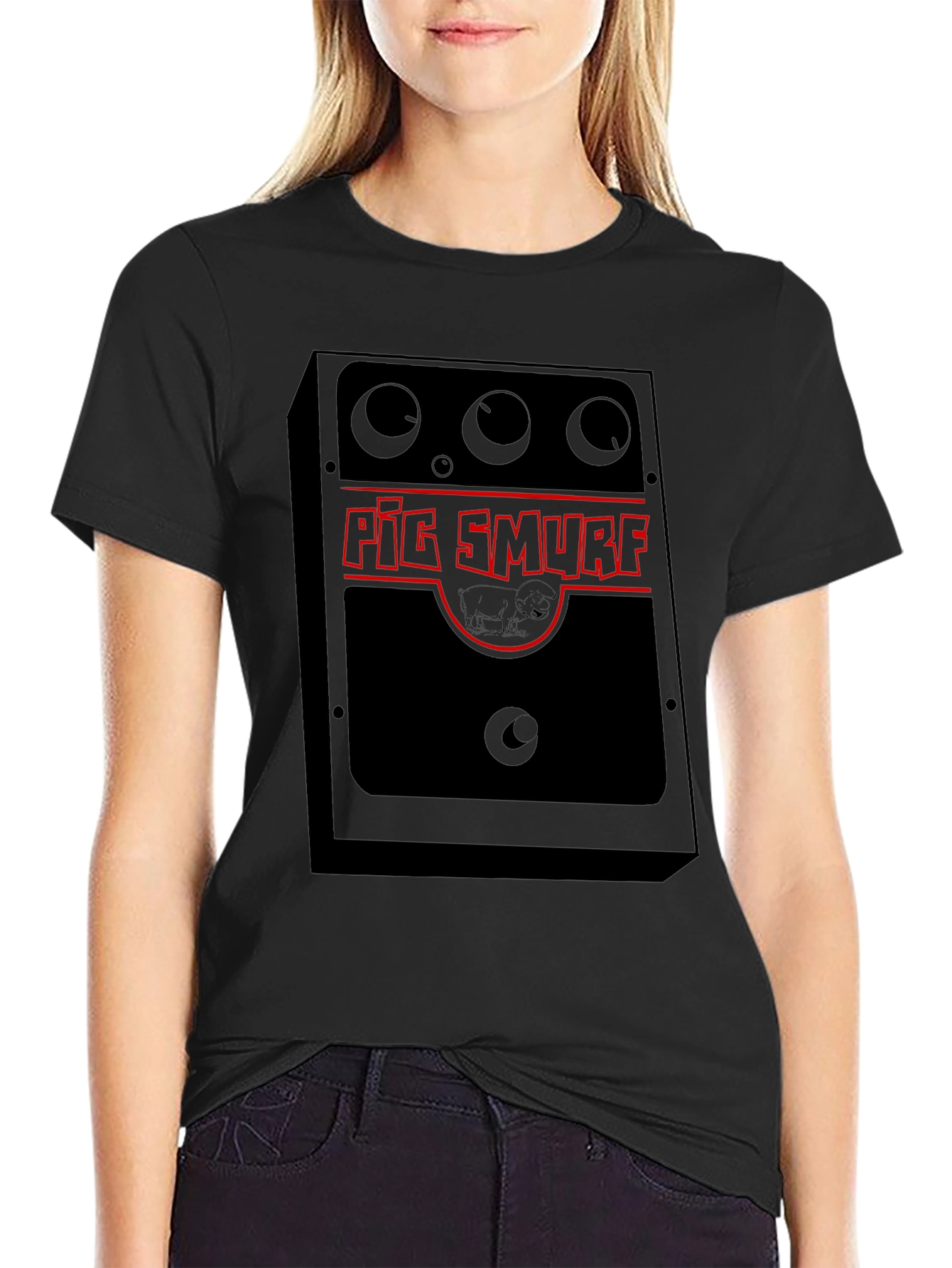 Pig Smurf Graphic Tee - Black Novelty T-Shirt
