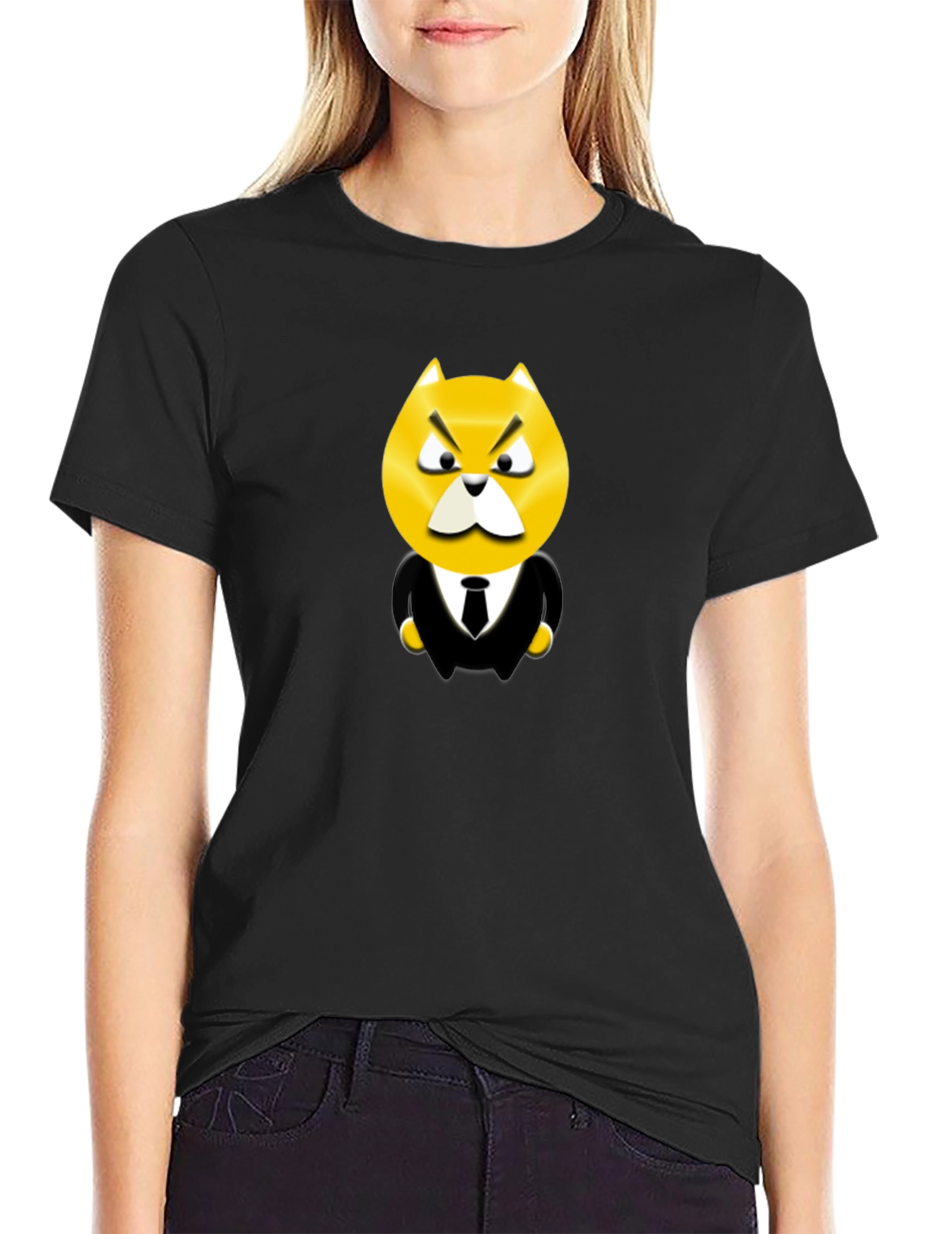 Cartoon Cat Boss Graphic Tee - Black