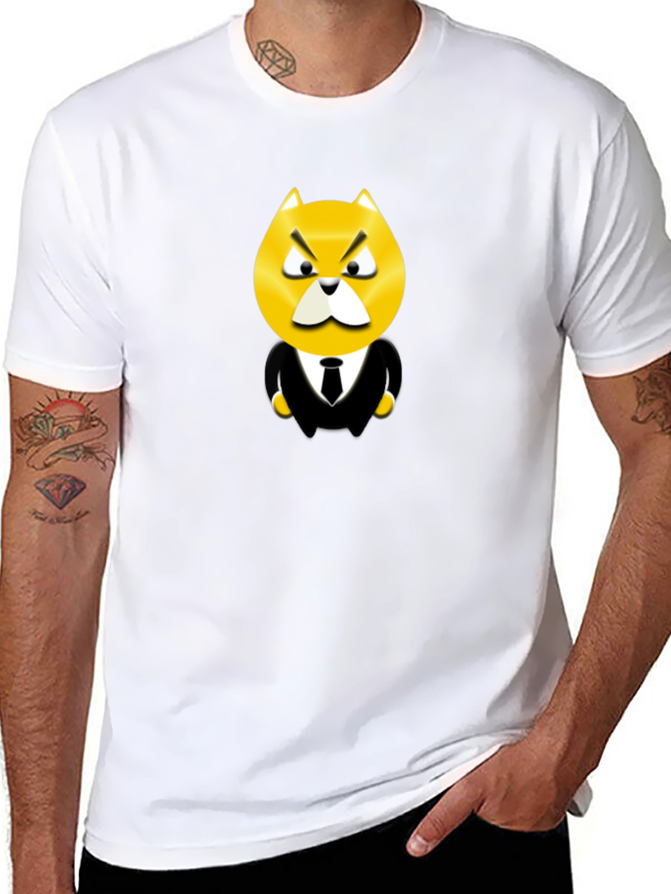 Cartoon Cat Boss Graphic Tee - Black