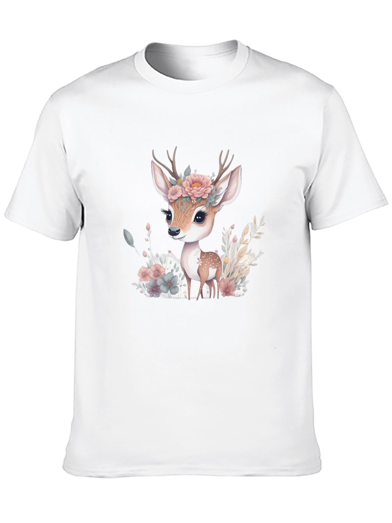 Floral Deer Graphic Tee - Mens Black T-Shirt