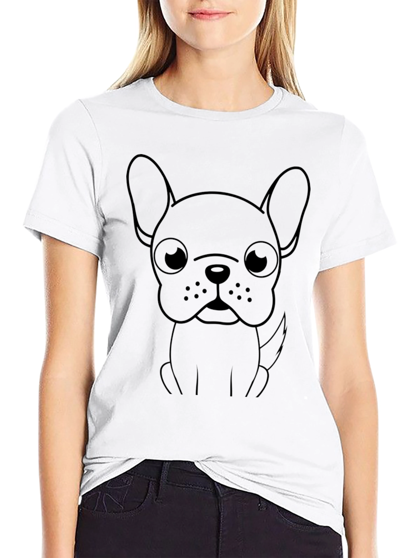 French Bulldog Outline Black T-Shirt