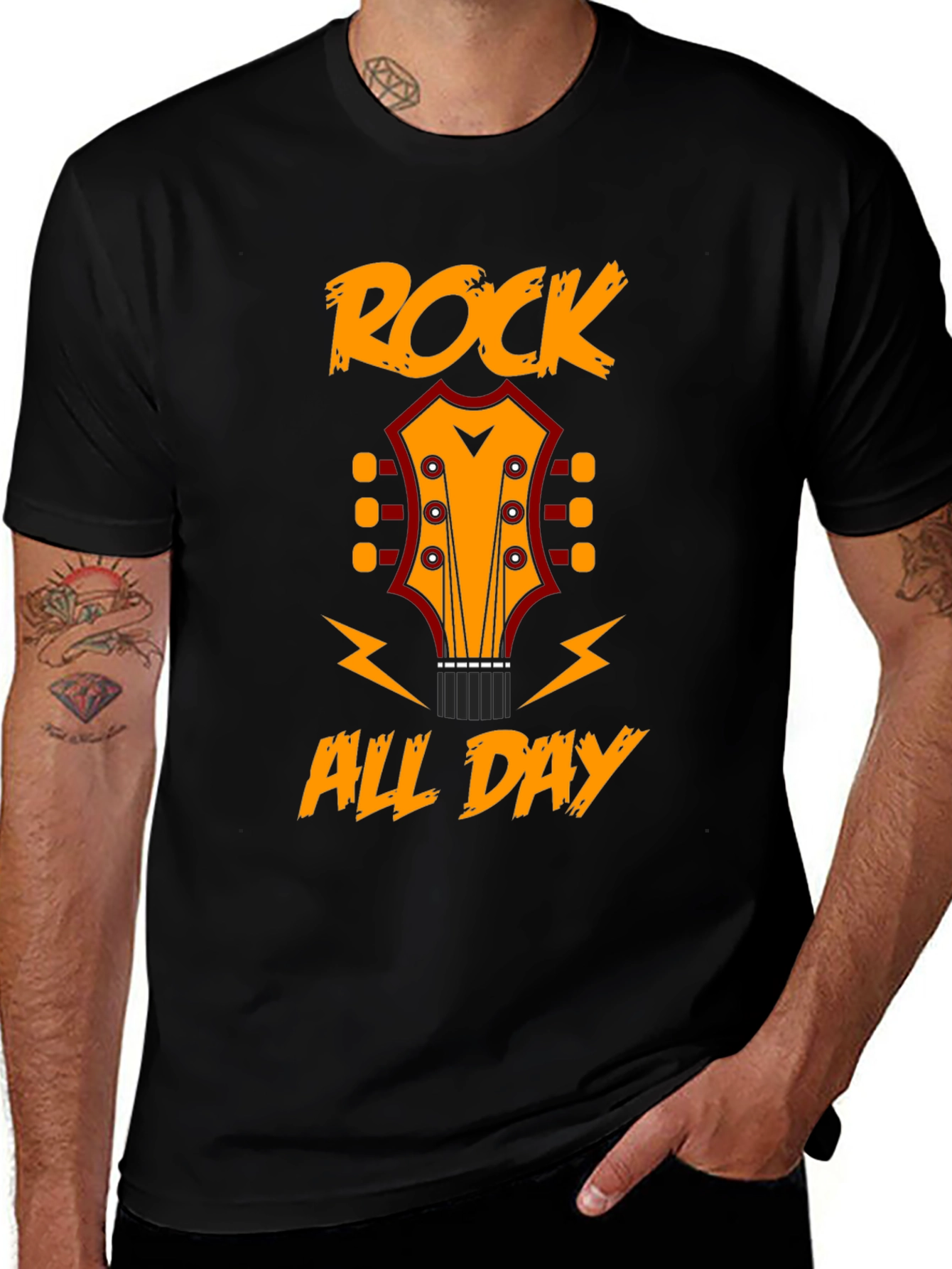 Rock All Day T-Shirt: Guitar Headstock Design