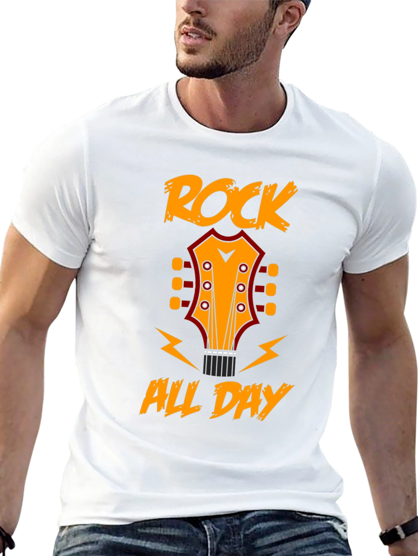 Rock All Day T-Shirt: Guitar Headstock Design