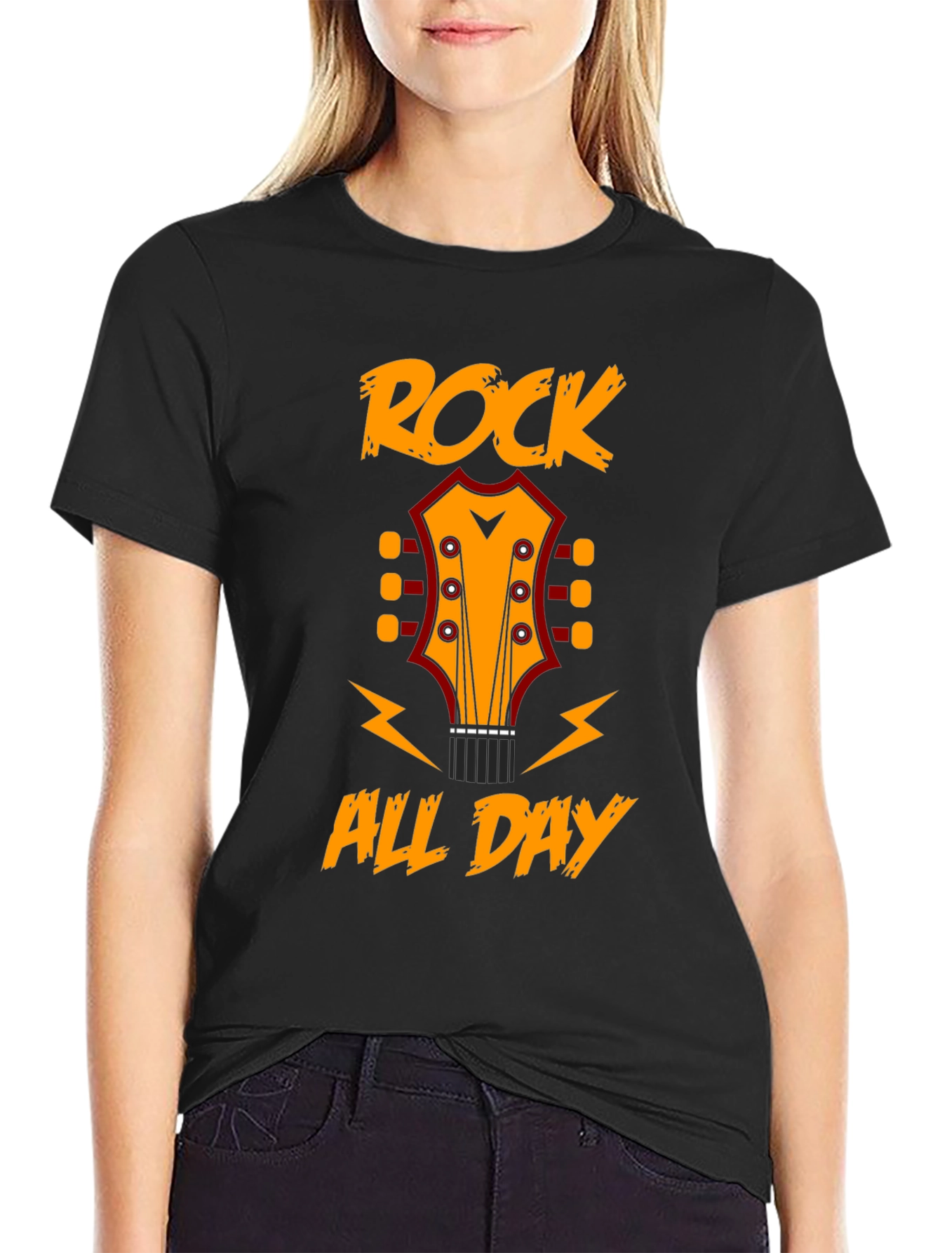 Rock All Day T-Shirt: Guitar Headstock Design