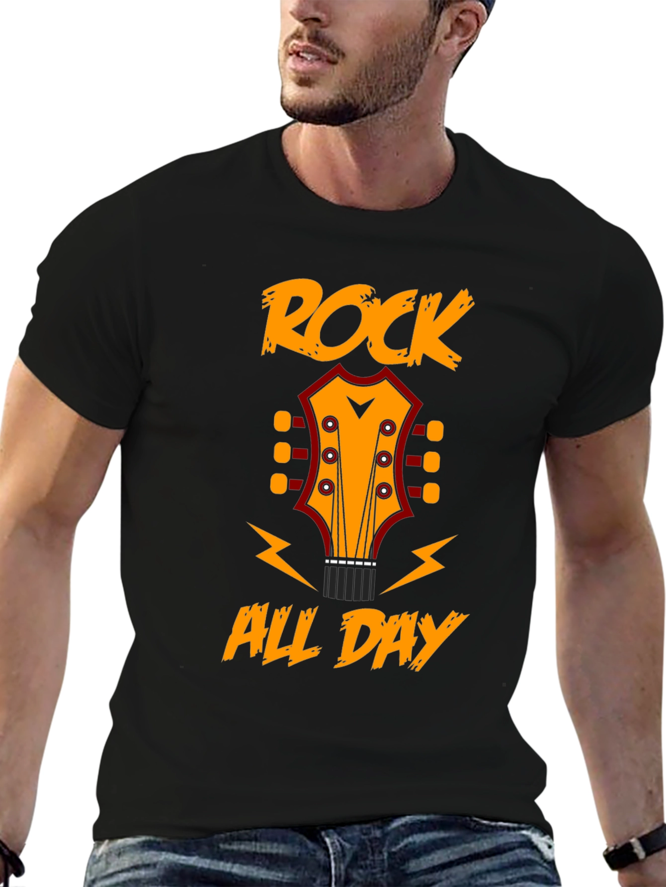 Rock All Day T-Shirt: Guitar Headstock Design