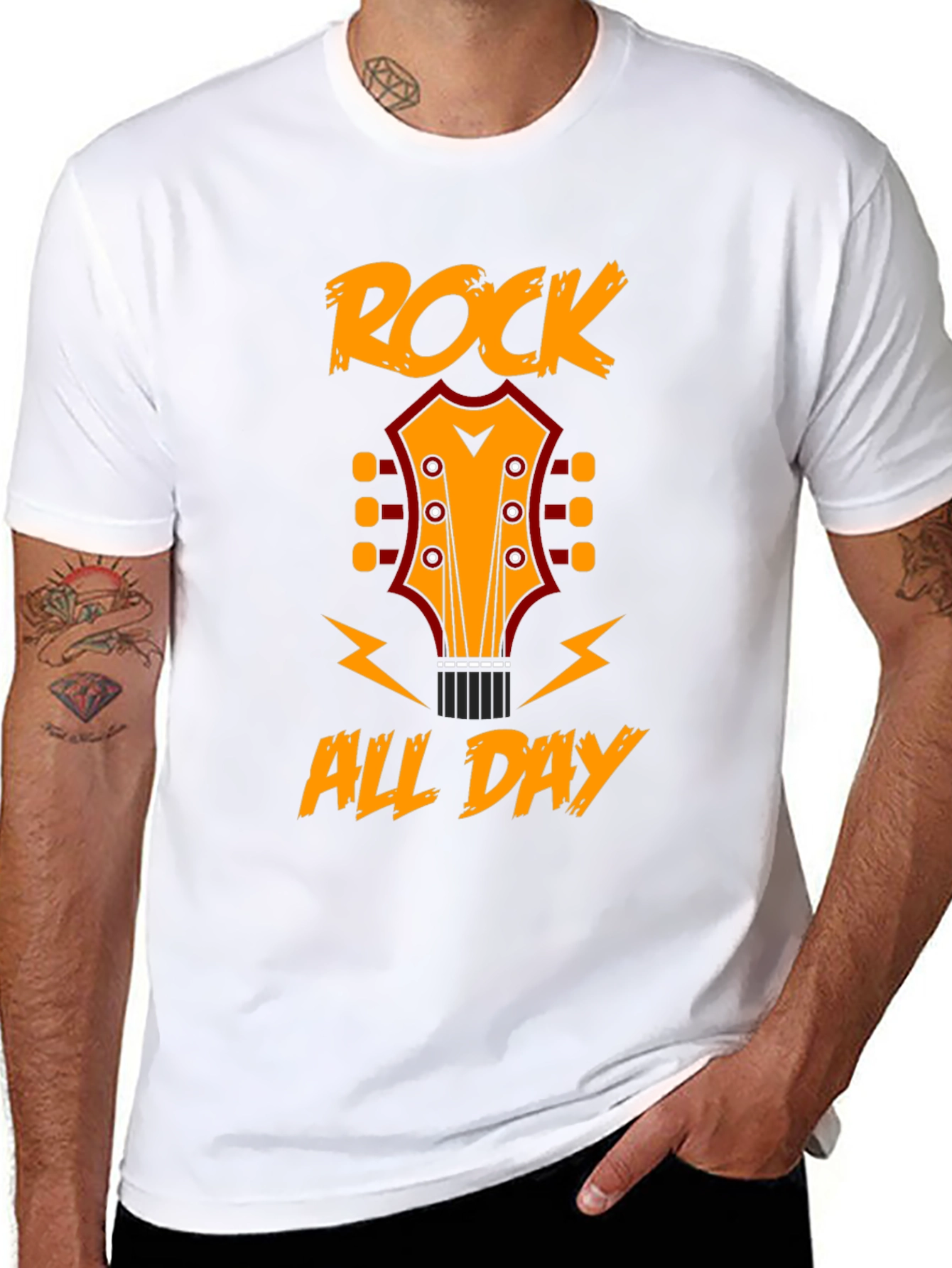 Rock All Day T-Shirt: Guitar Headstock Design