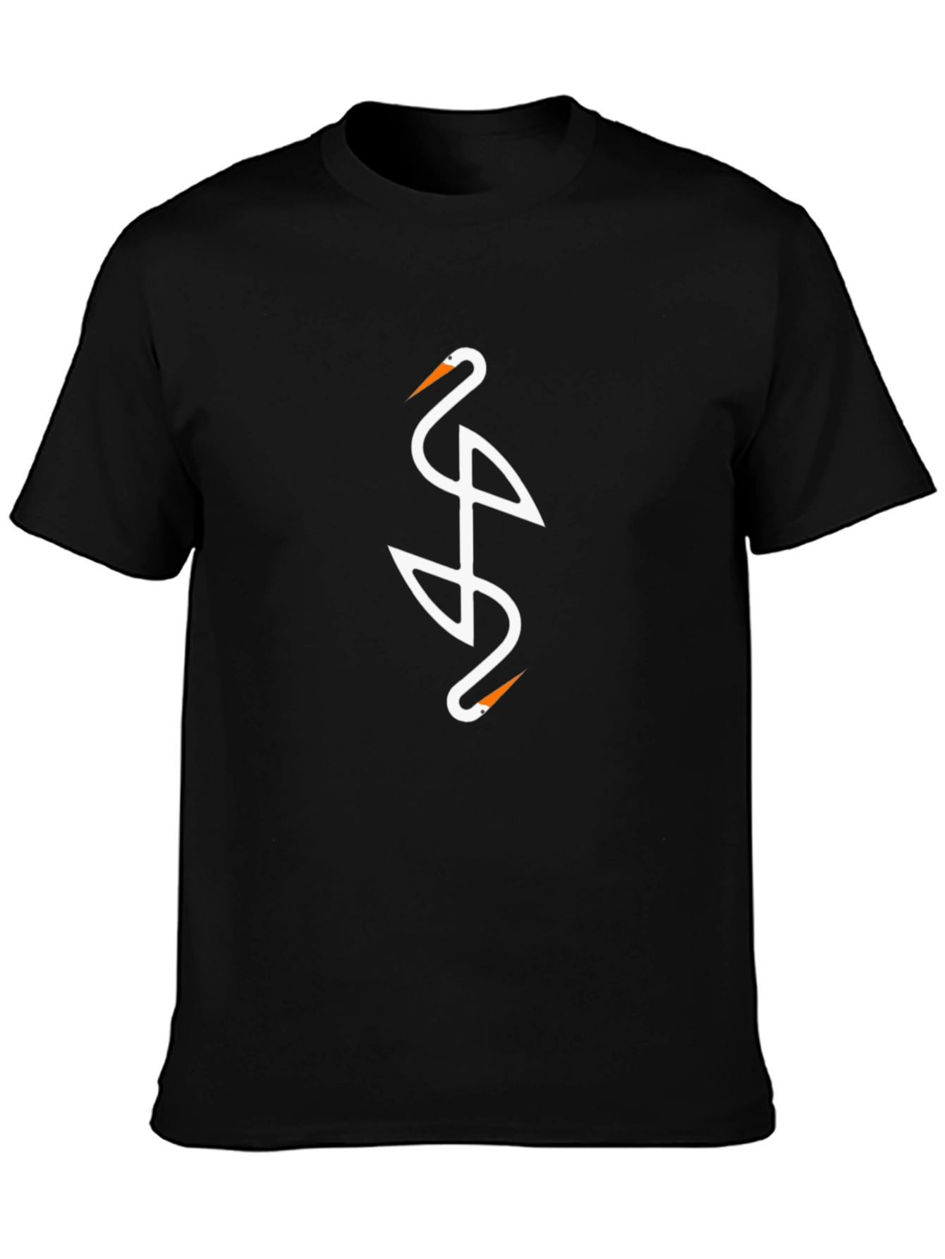 Elegant Crane Design Black T-Shirt
