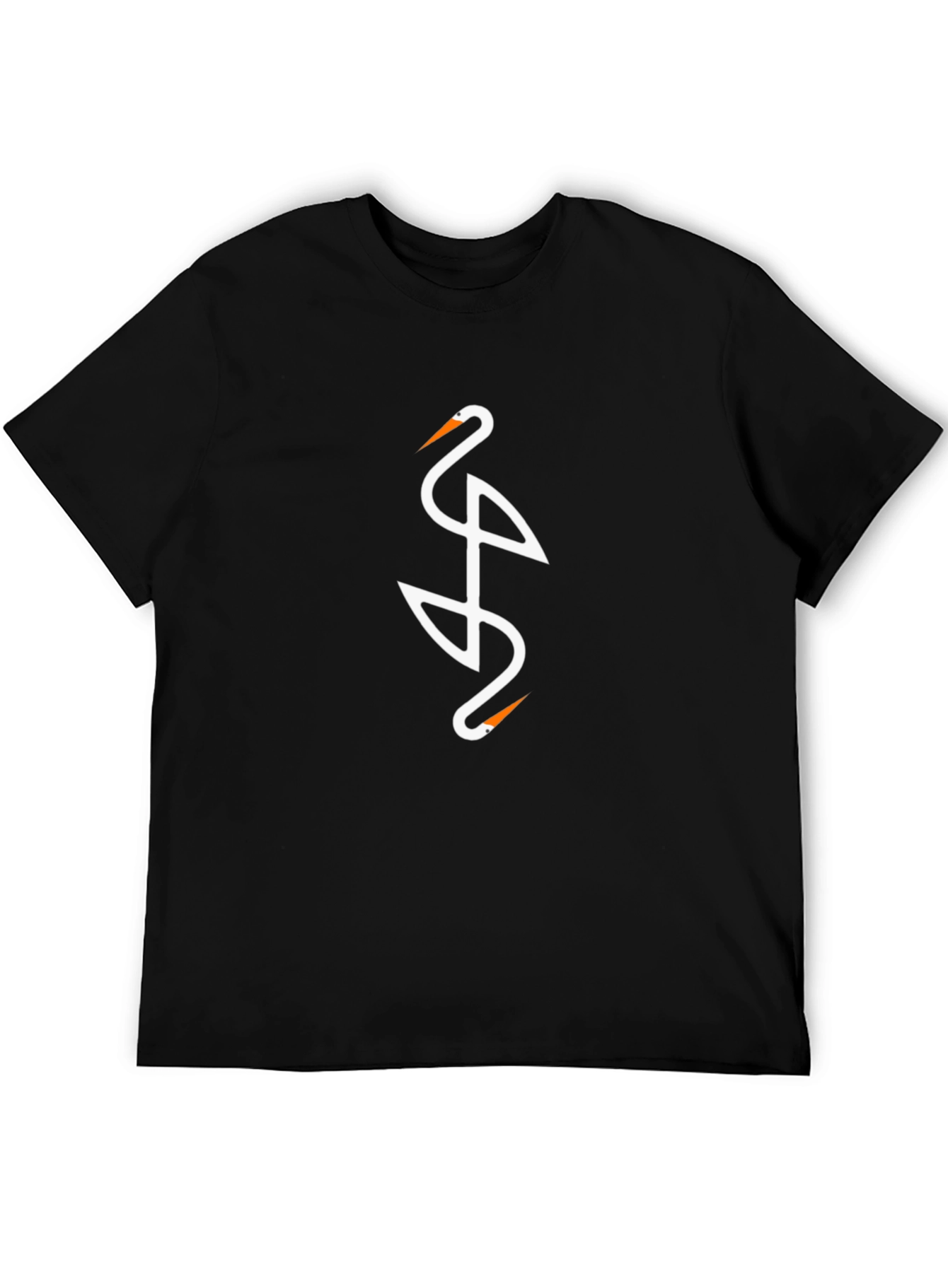Elegant Crane Design Black T-Shirt