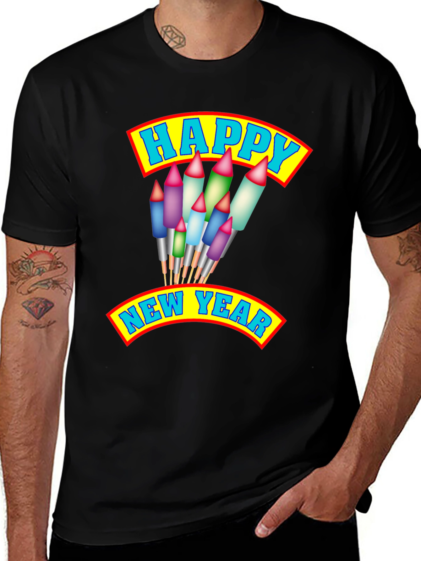 Happy New Year T-Shirt with Fireworks