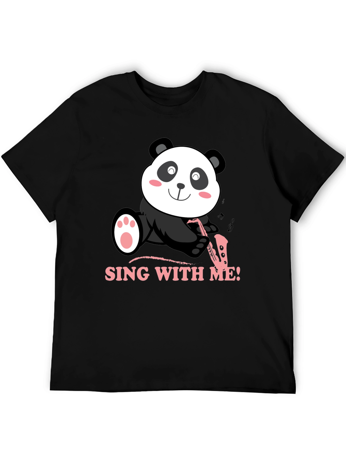 Panda Saxophone Sing With Me Black T-Shirt
