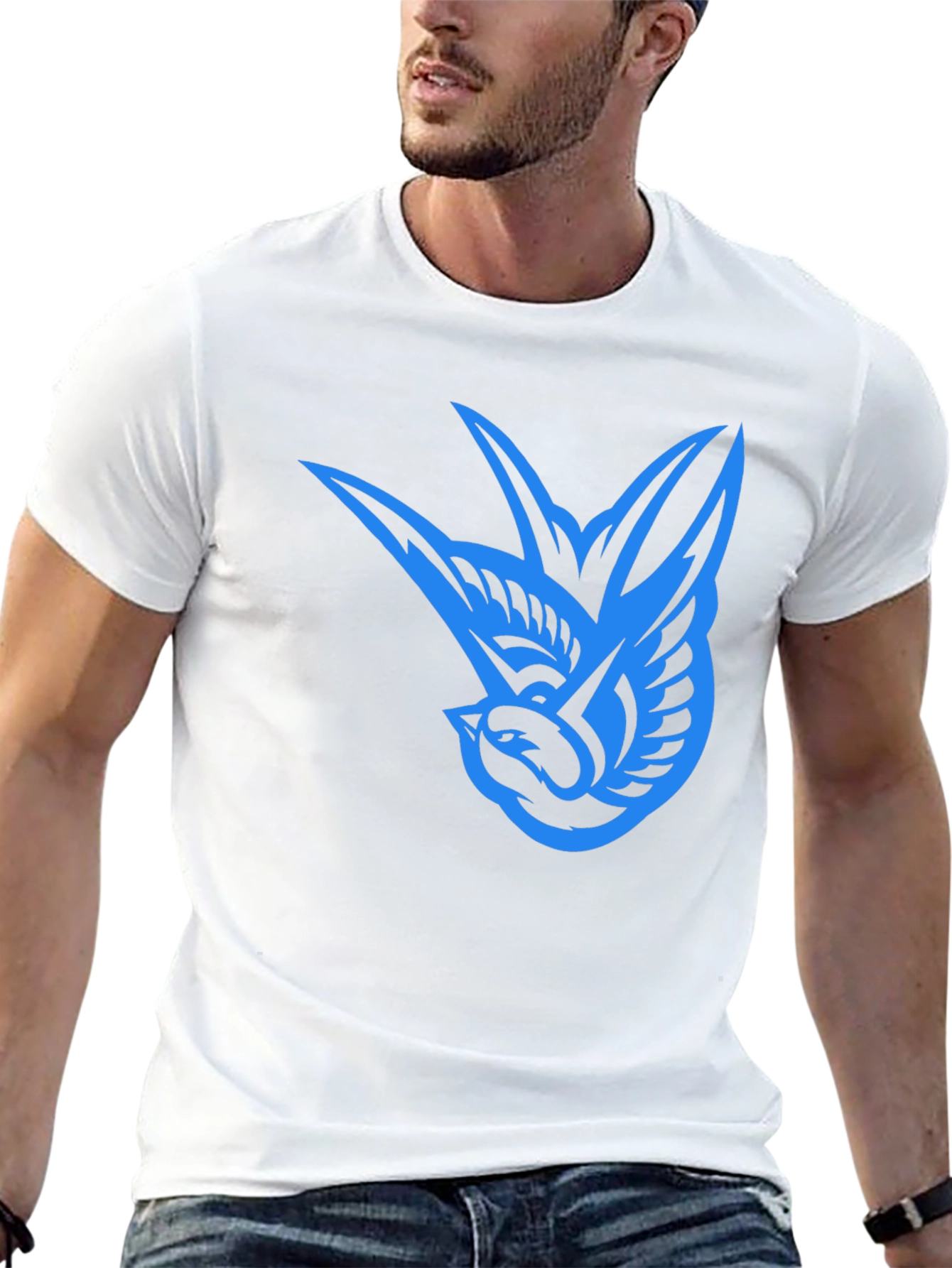 Blue Swallow Graphic Black T-Shirt