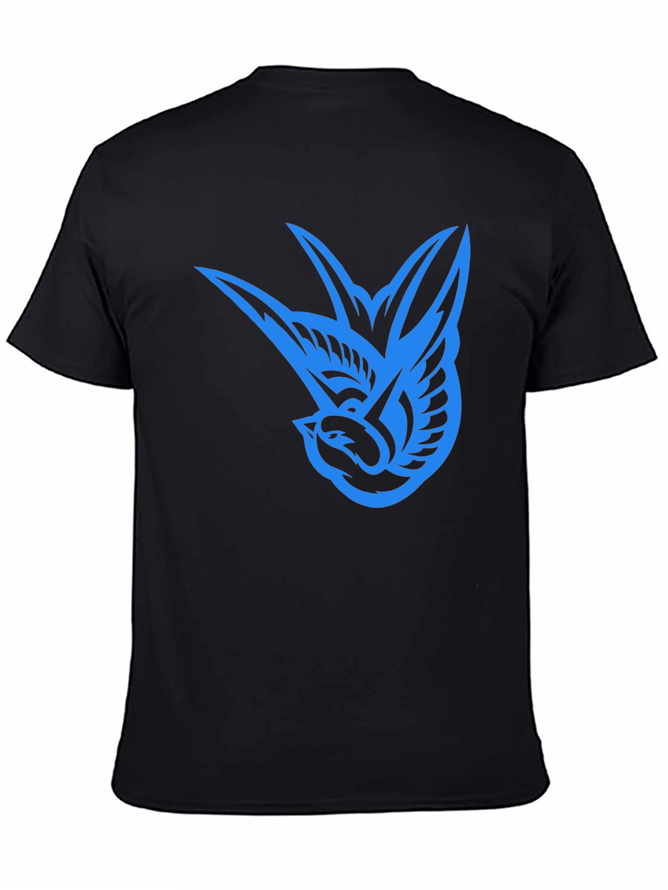 Blue Swallow Graphic Black T-Shirt