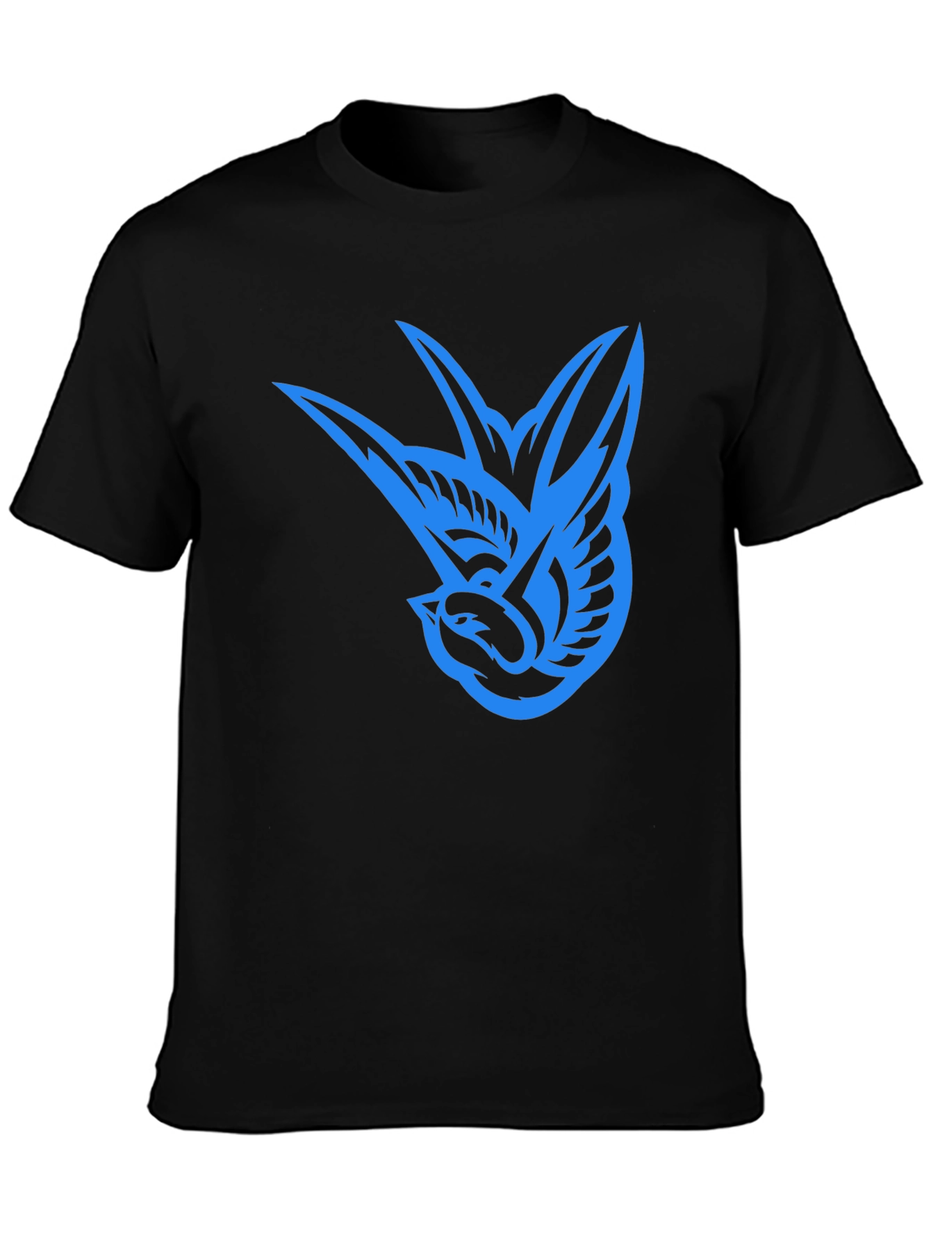 Blue Swallow Graphic Black T-Shirt
