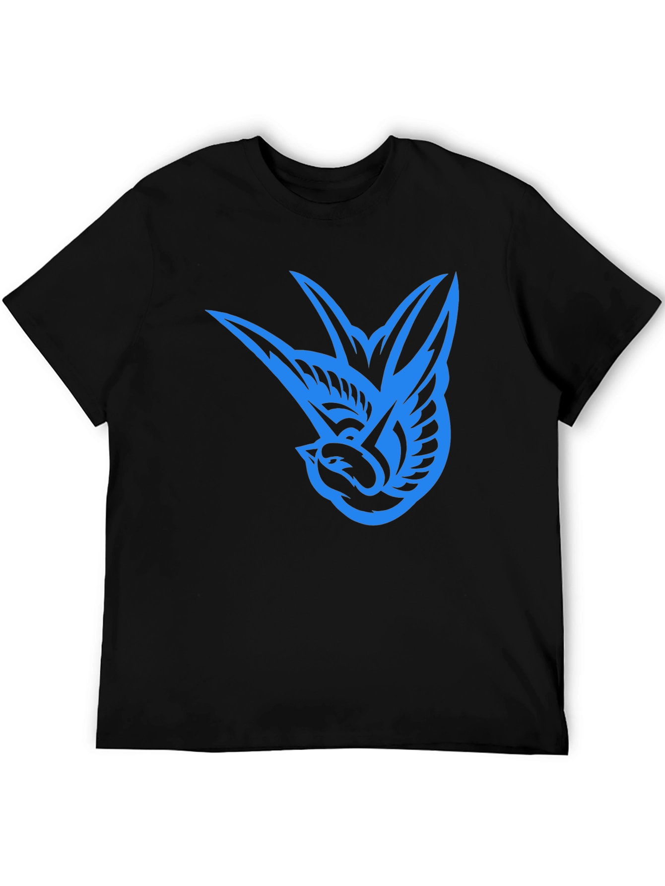 Blue Swallow Graphic Black T-Shirt