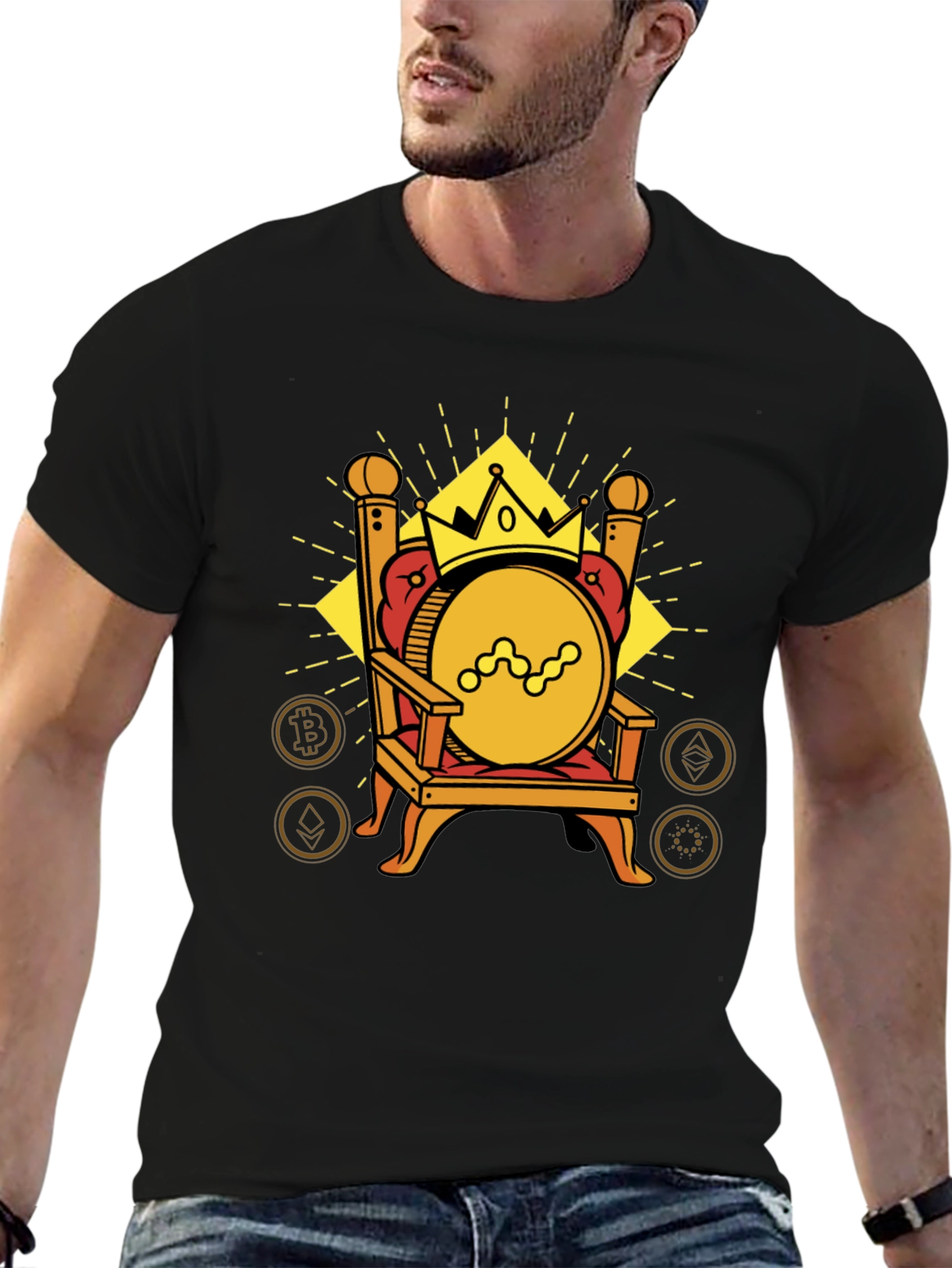 Crypto King T-Shirt - Bitcoin Ethereum Throne Design