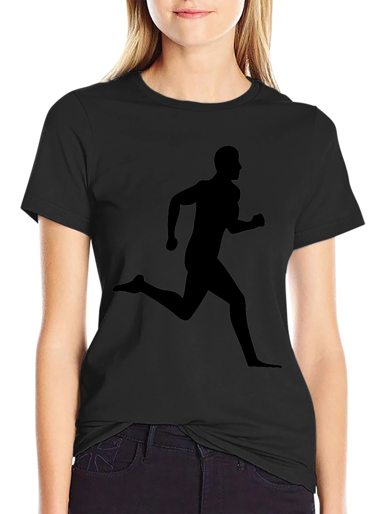 Black Running Man Graphic Tee - Athletic Style