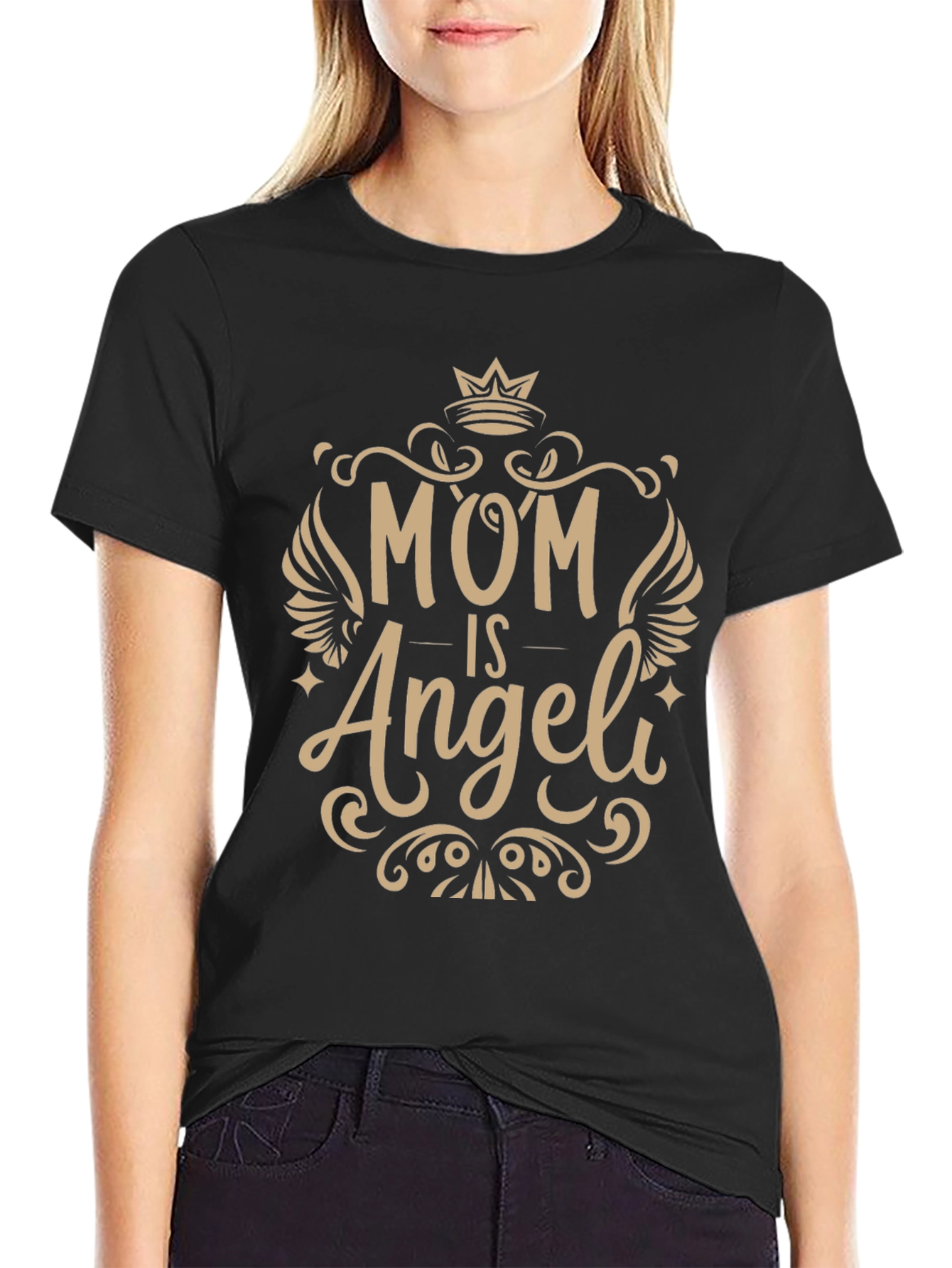 Mom Is Angel Black Graphic Tee