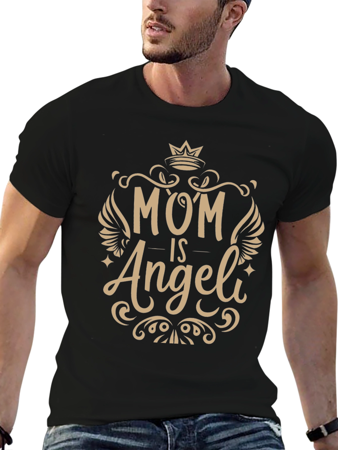 Mom Is Angel Black Graphic Tee