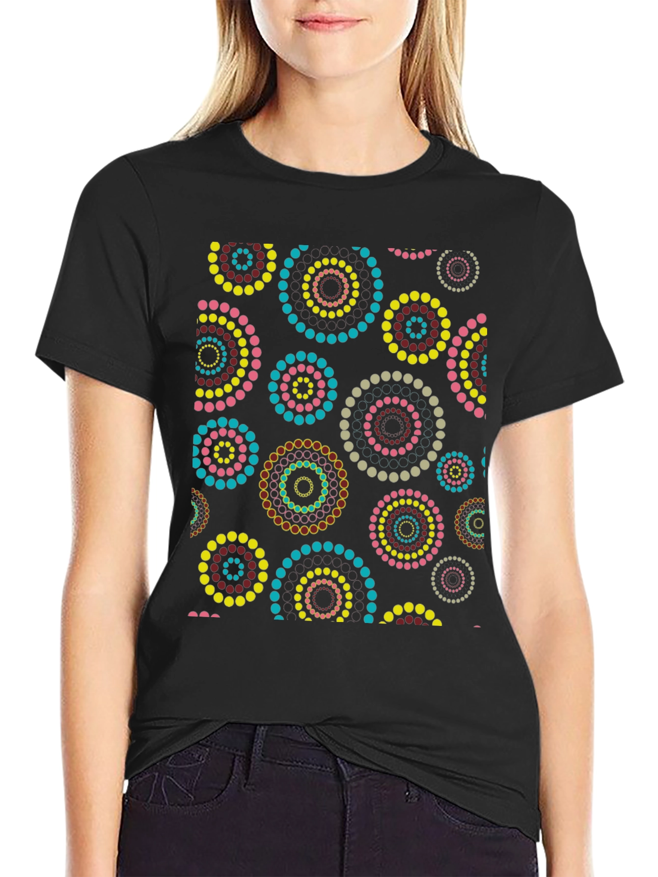 Abstract Circle Dot Pattern Black T-Shirt