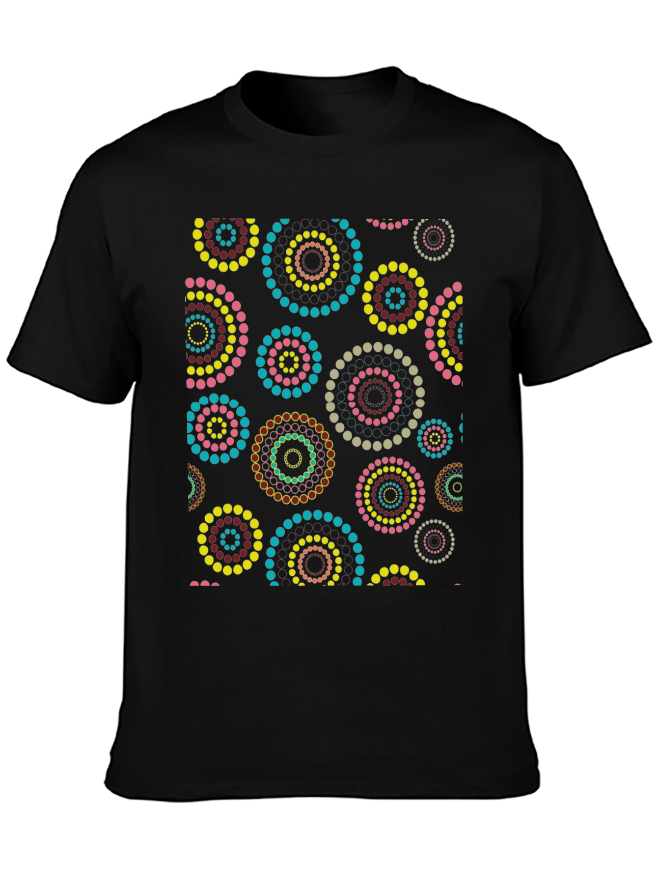 Abstract Circle Dot Pattern Black T-Shirt