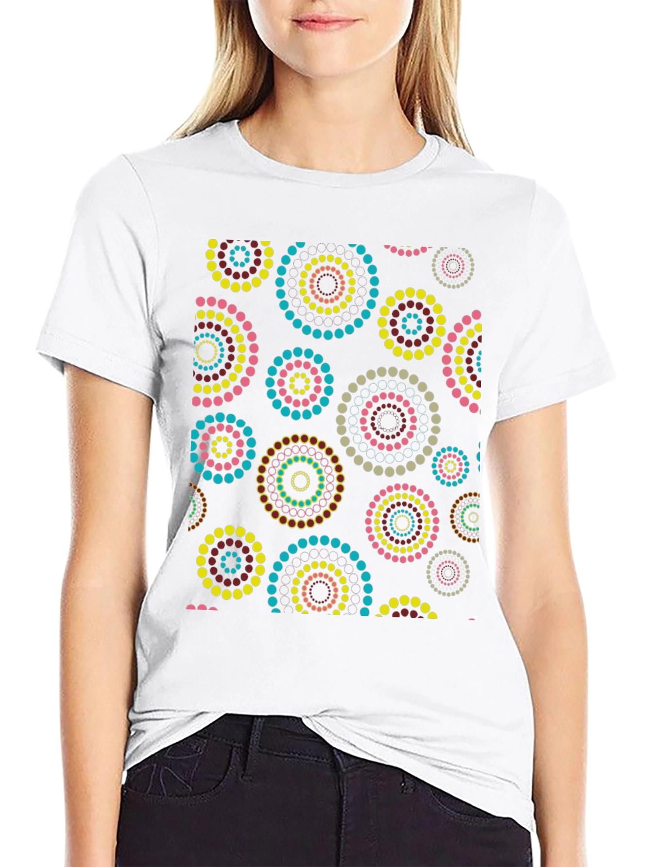 Abstract Circle Dot Pattern Black T-Shirt