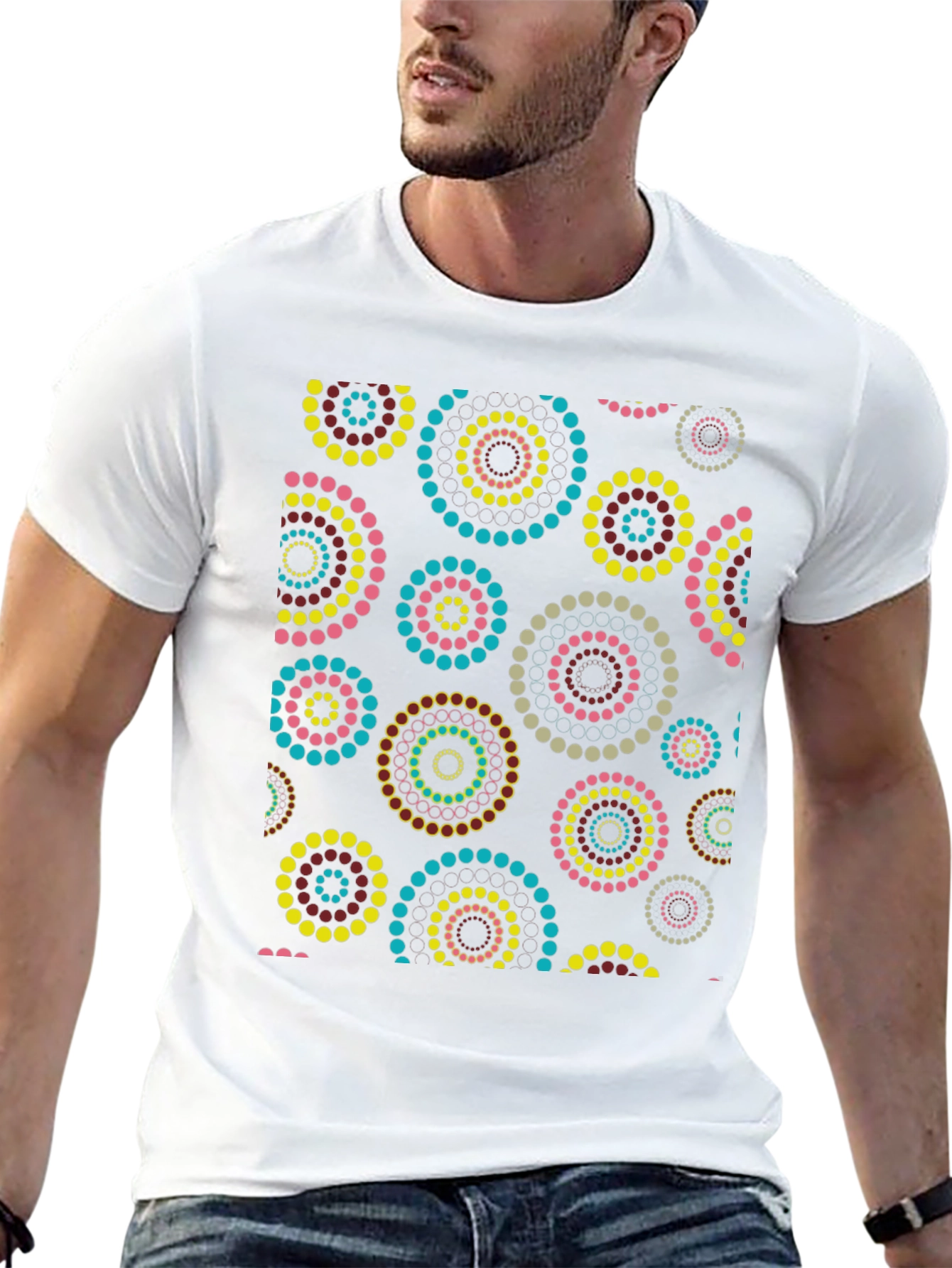 Abstract Circle Dot Pattern Black T-Shirt