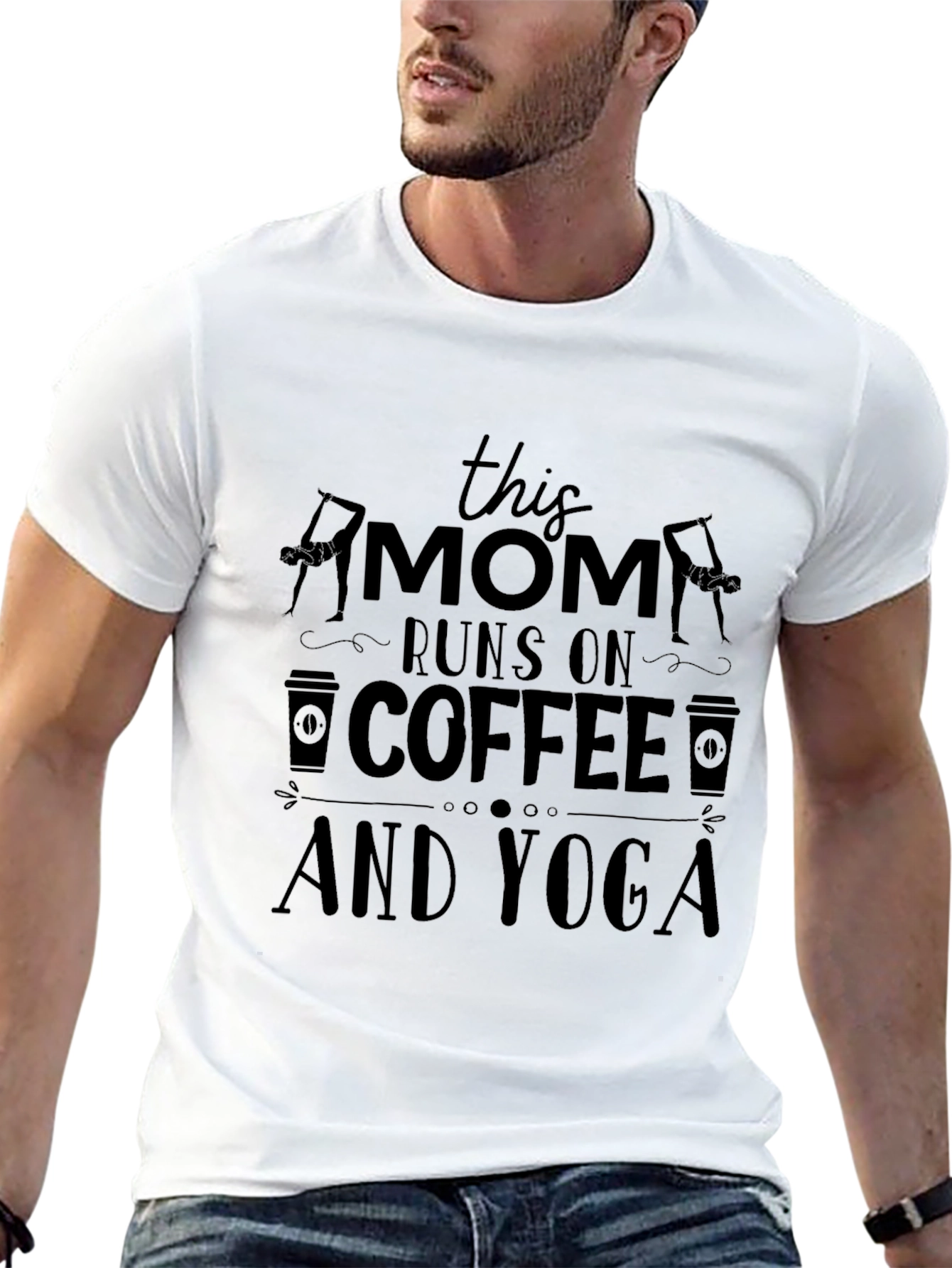 Mom Runs on Coffee and Yoga Black T-Shirt