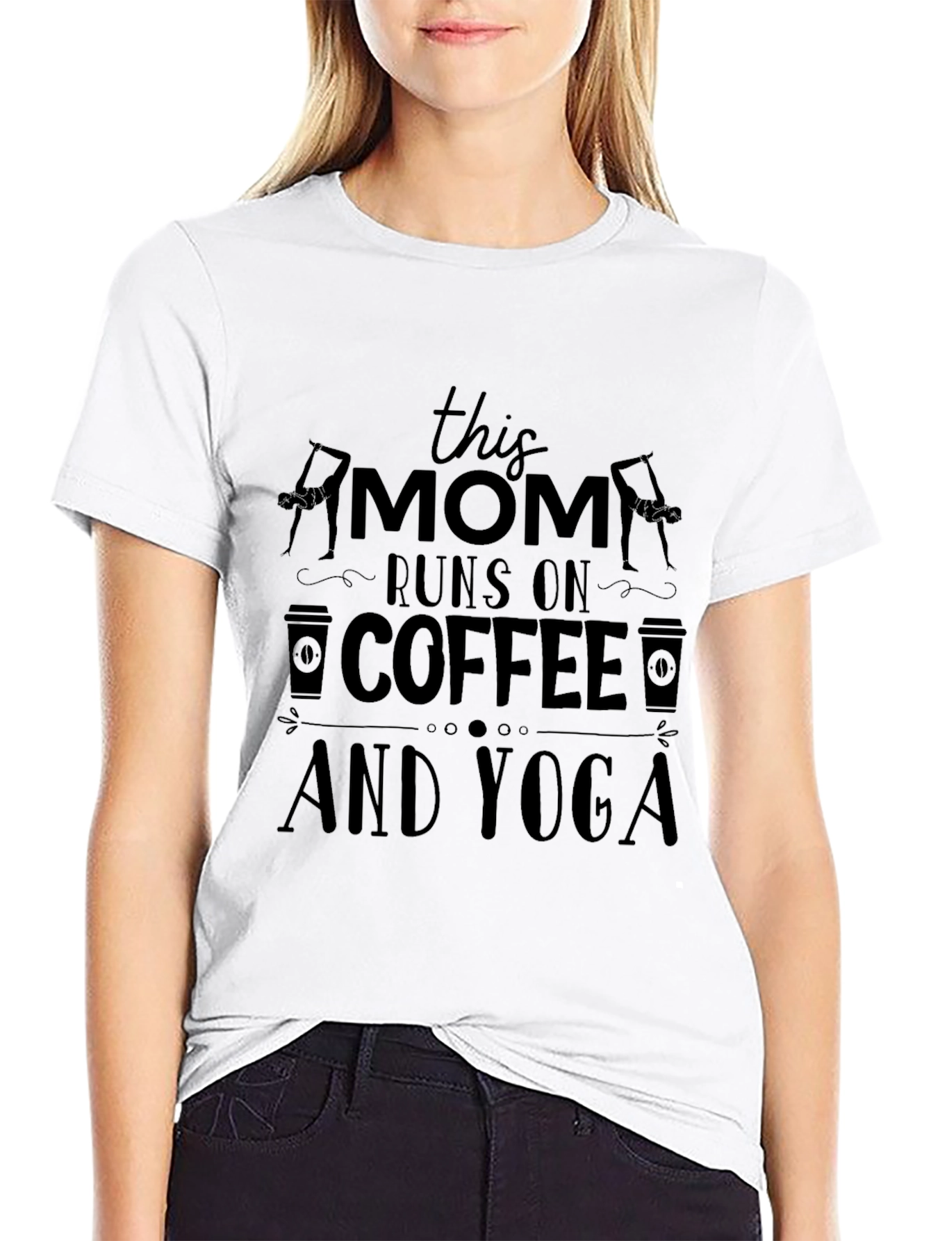 Mom Runs on Coffee and Yoga Black T-Shirt