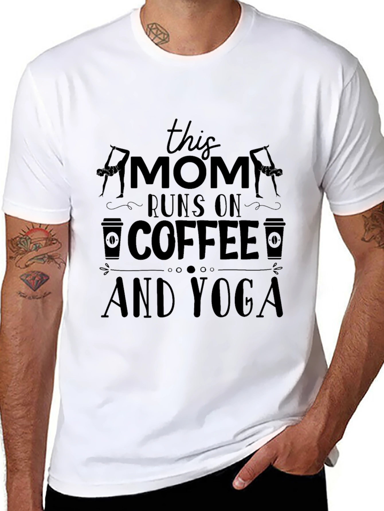 Mom Runs on Coffee and Yoga Black T-Shirt