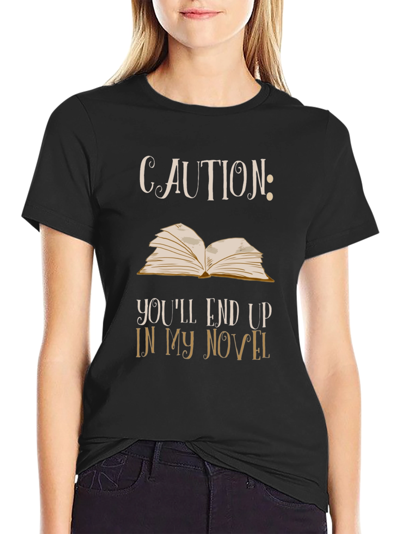 Caution Novel T-Shirt: Funny Writer Tee