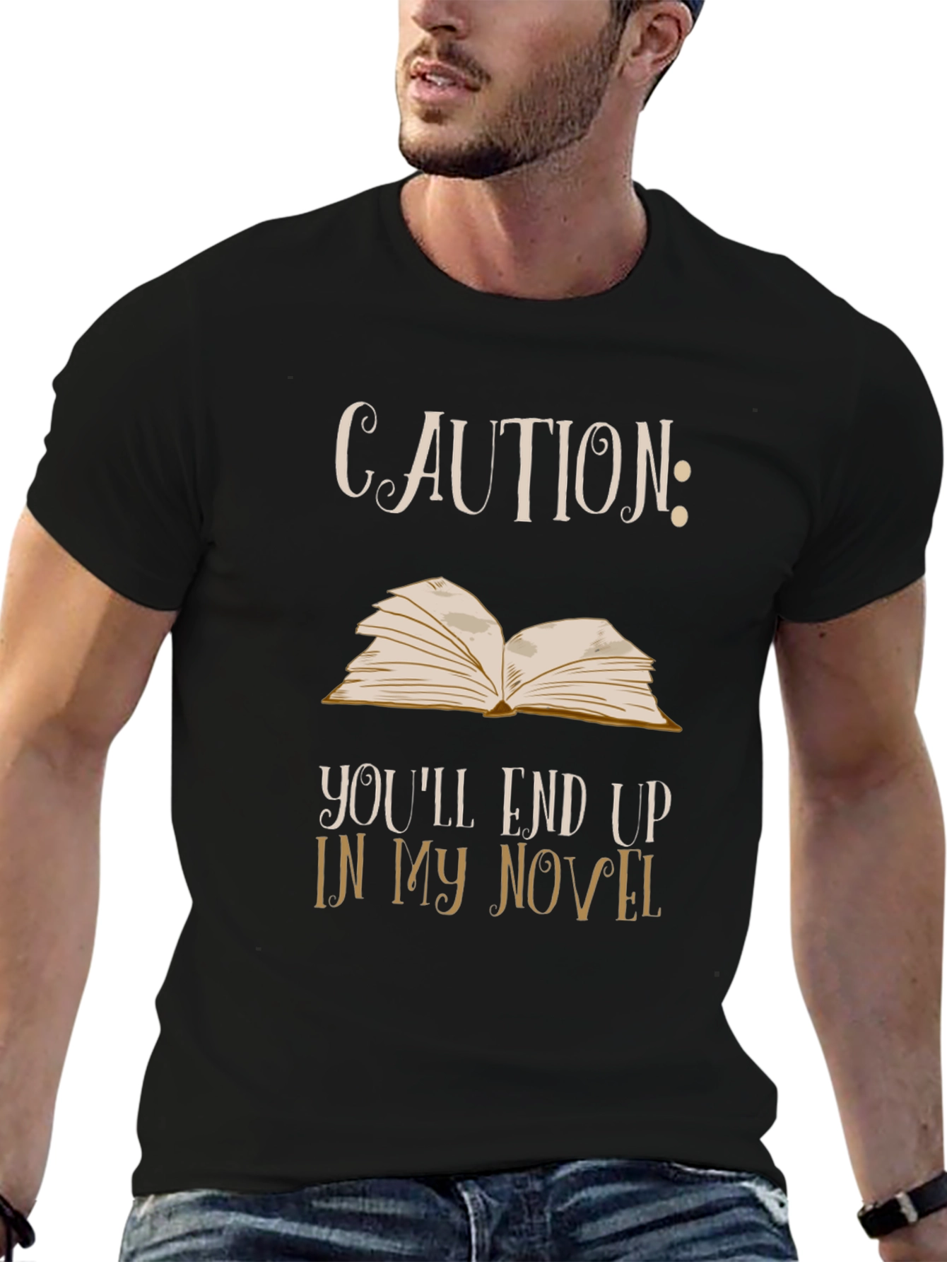 Caution Novel T-Shirt: Funny Writer Tee