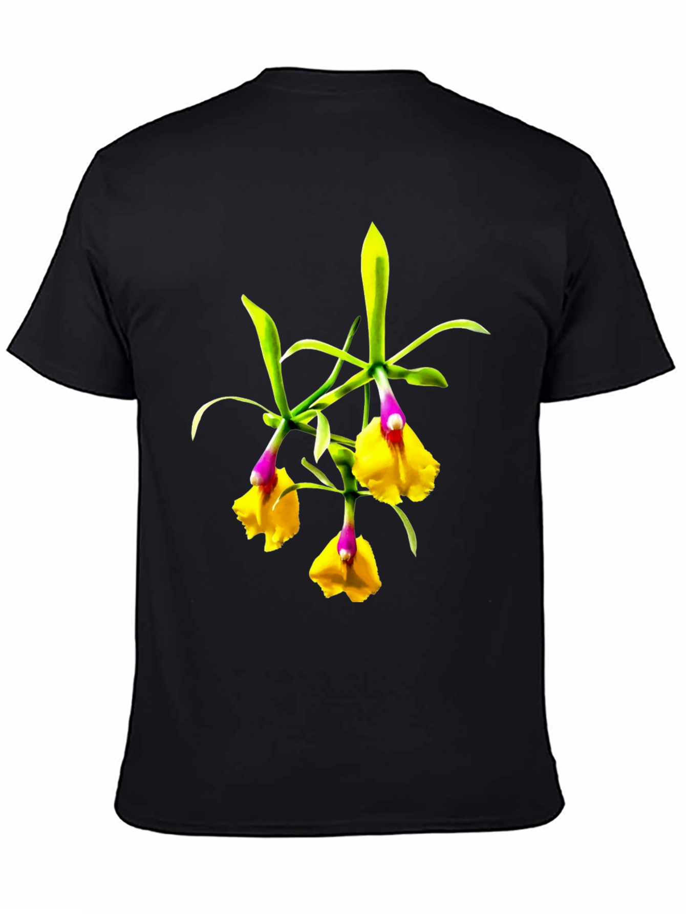 Orchid Flower Graphic Tee - Botanical Black T-Shirt