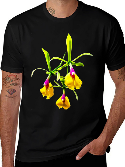 Orchid Flower Graphic Tee - Botanical Black T-Shirt