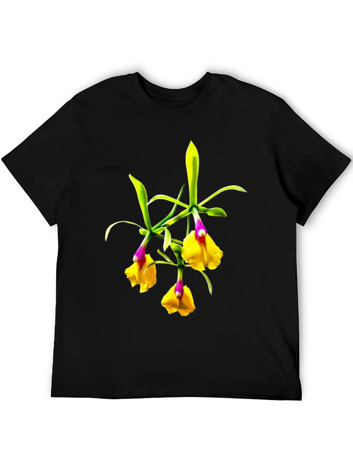 Orchid Flower Graphic Tee - Botanical Black T-Shirt