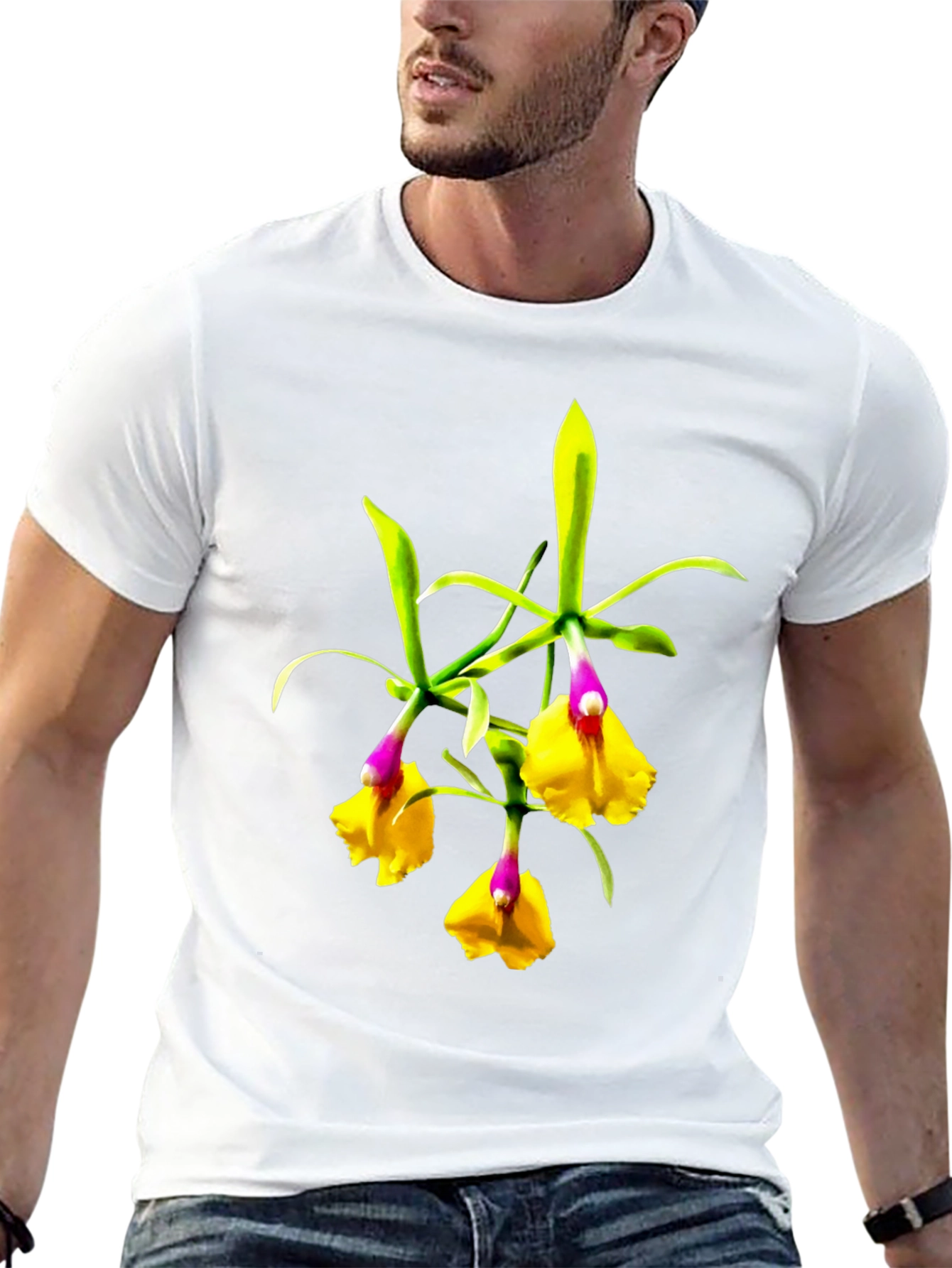 Orchid Flower Graphic Tee - Botanical Black T-Shirt