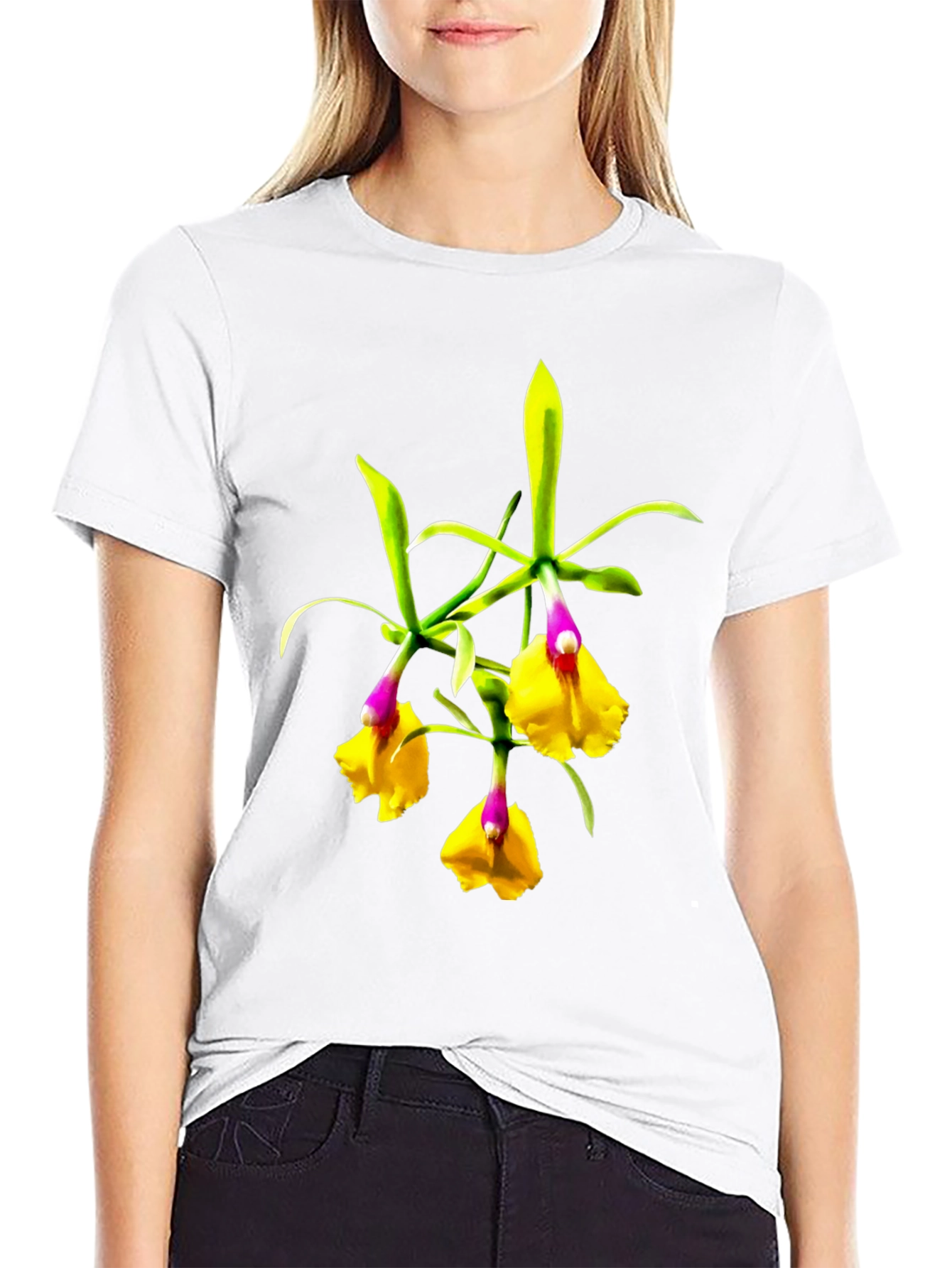 Orchid Flower Graphic Tee - Botanical Black T-Shirt