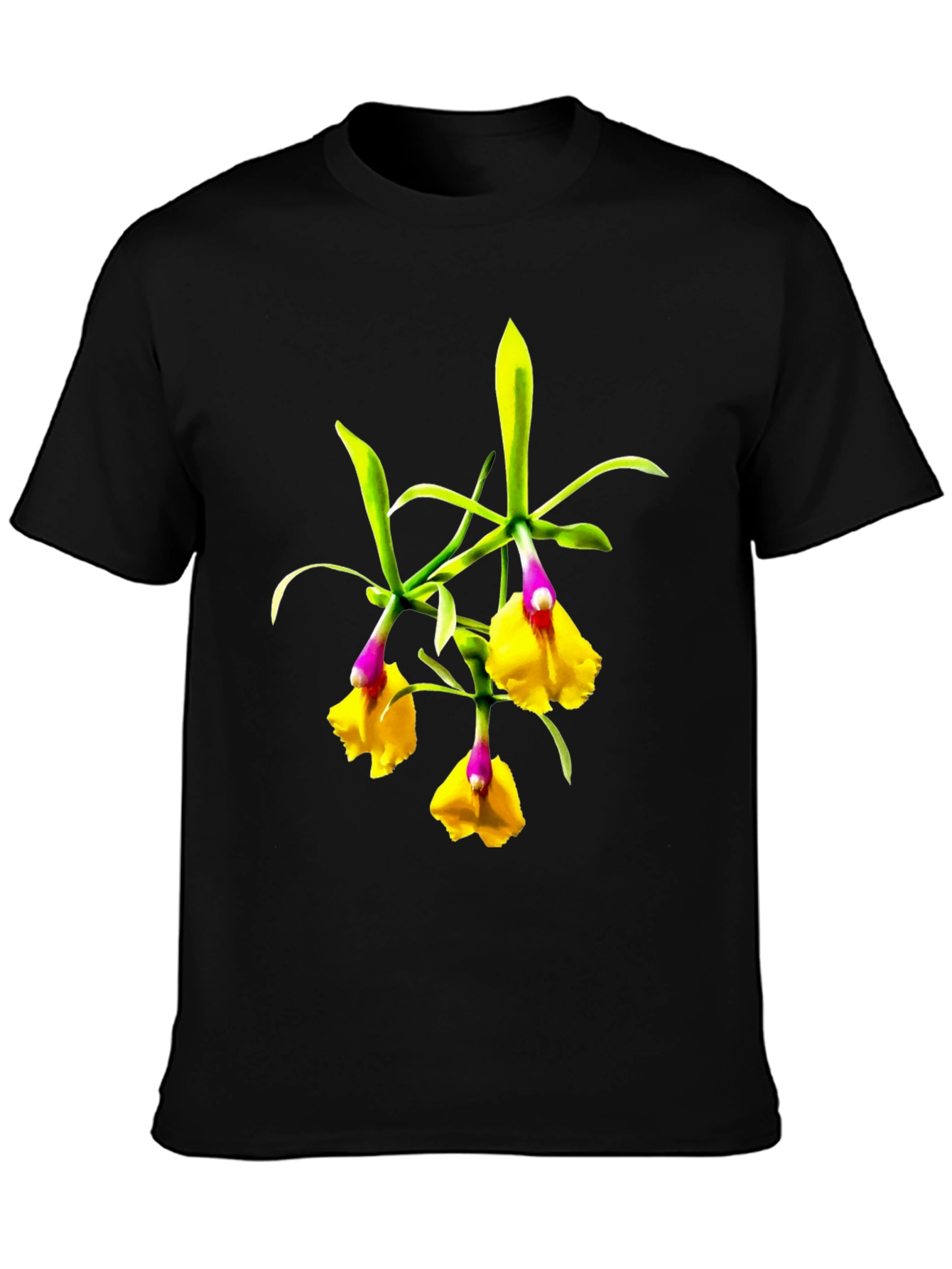 Orchid Flower Graphic Tee - Botanical Black T-Shirt