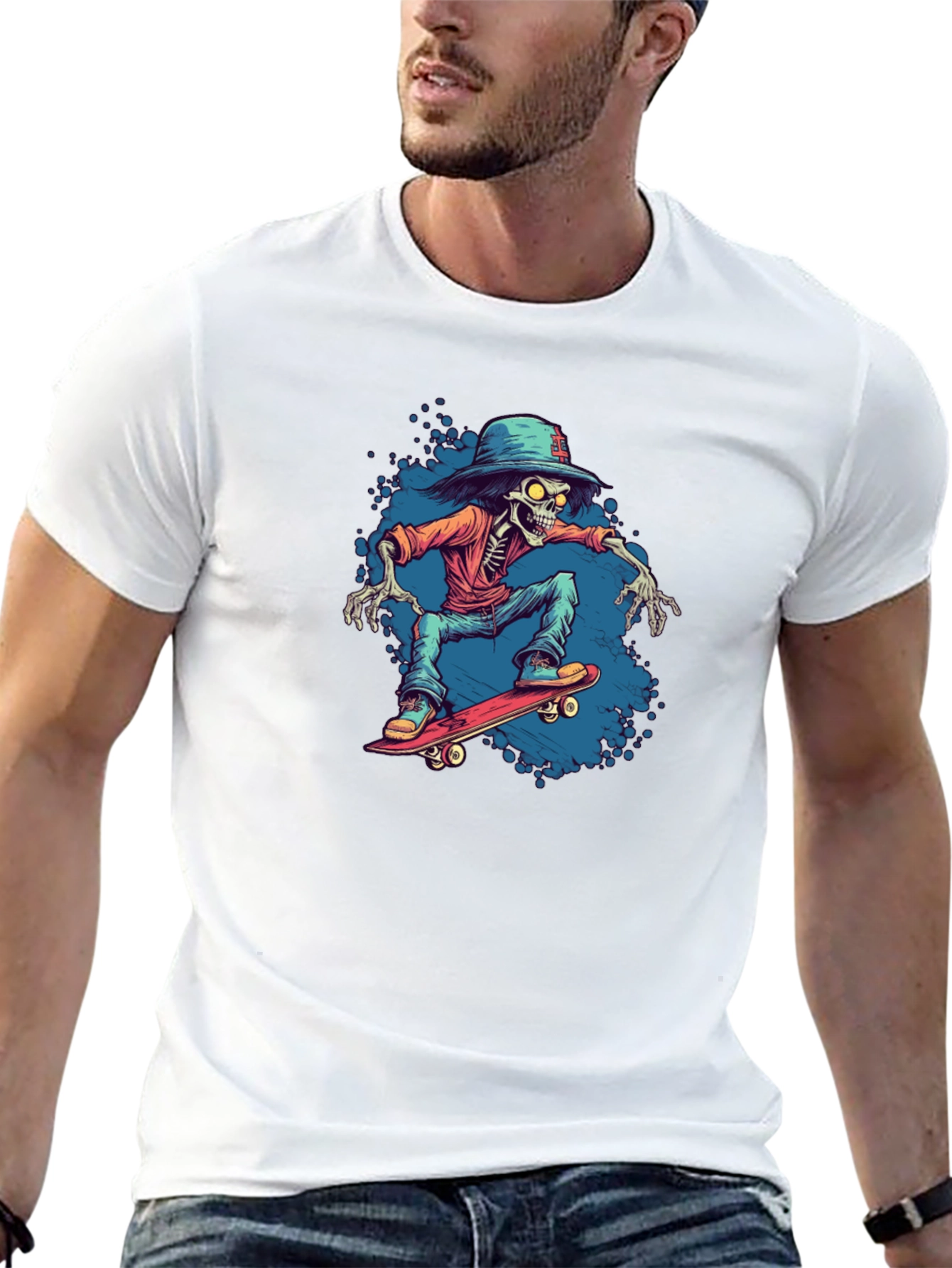 Skateboarding Skeleton Graphic Tee - Cool & Edgy Style