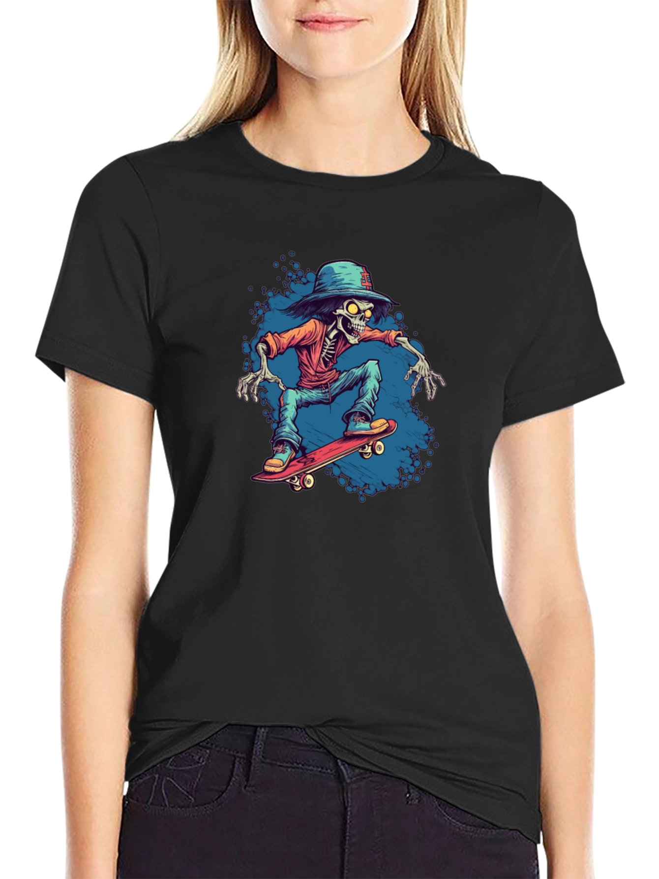 Skateboarding Skeleton Graphic Tee - Cool & Edgy Style