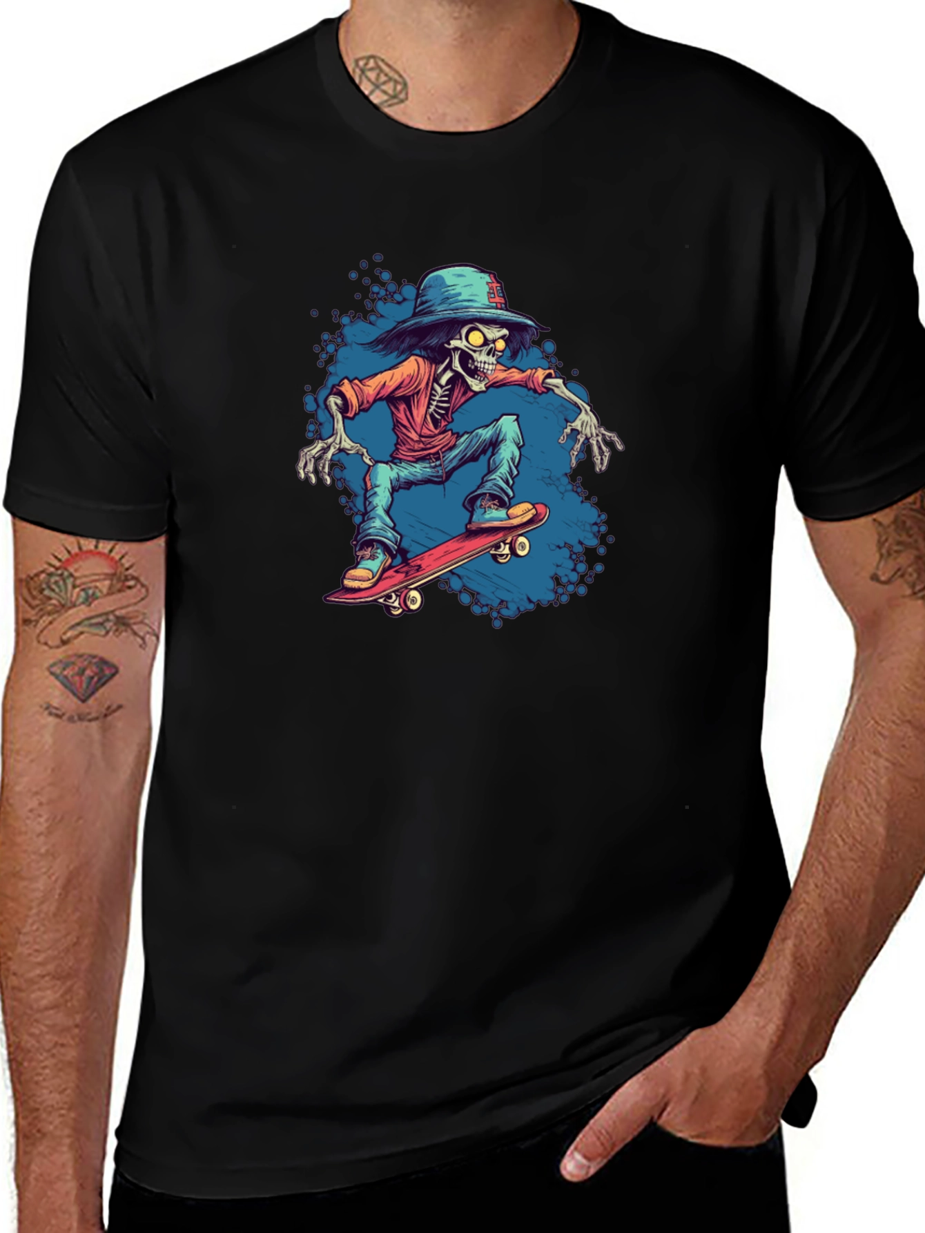 Skateboarding Skeleton Graphic Tee - Cool & Edgy Style