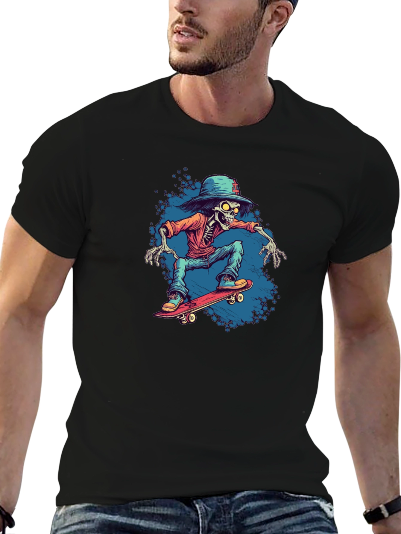 Skateboarding Skeleton Graphic Tee - Cool & Edgy Style