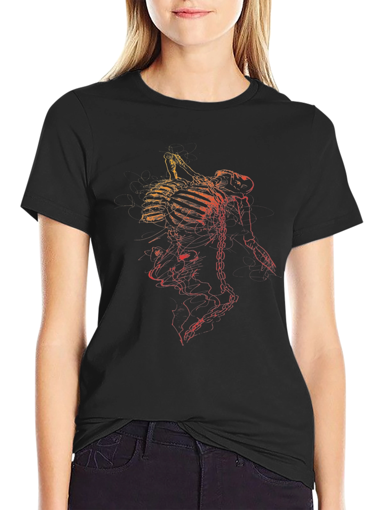 Grim Reaper Skeleton Graphic Print Black T-Shirt