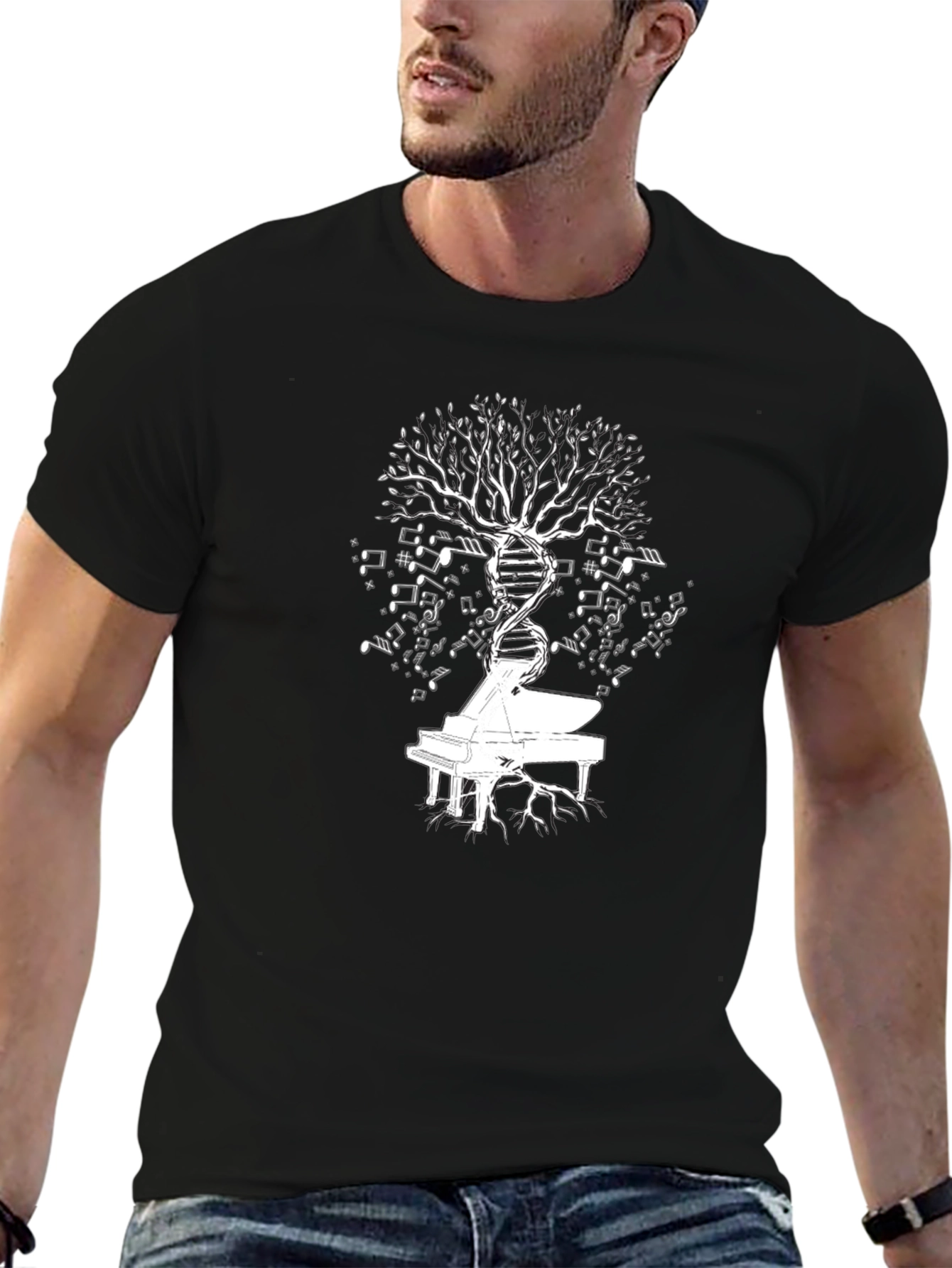 Piano DNA Music Tree Black T-Shirt