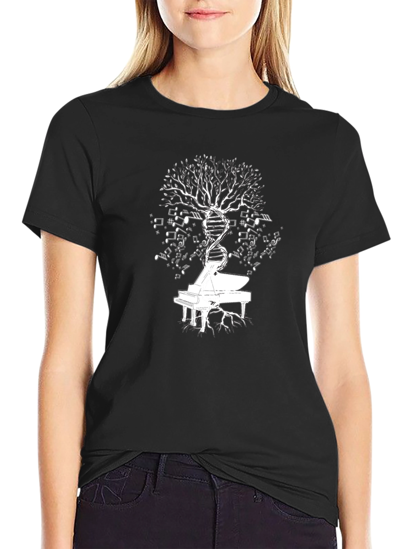 Piano DNA Music Tree Black T-Shirt