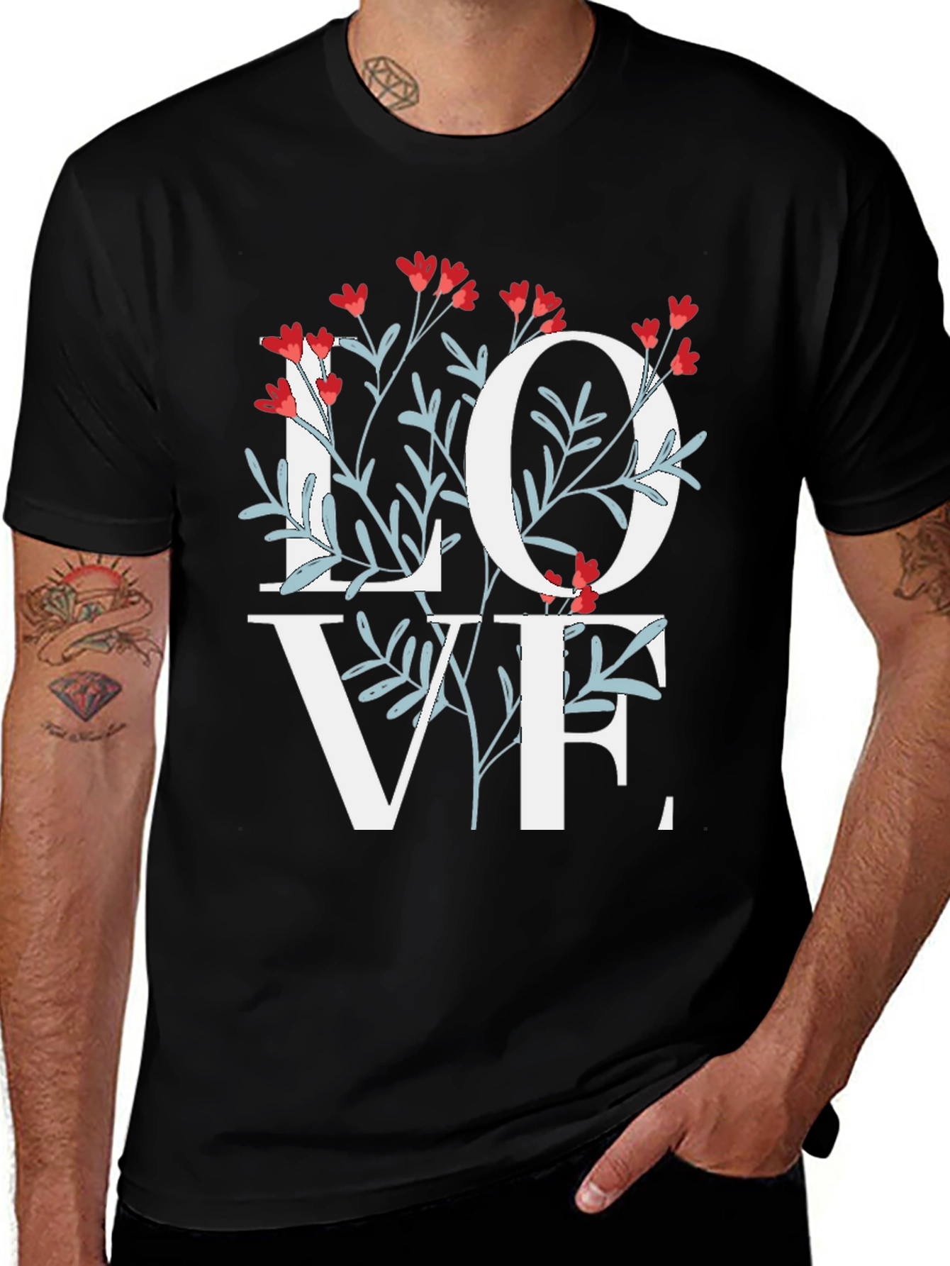 Floral Love Graphic Black T-Shirt