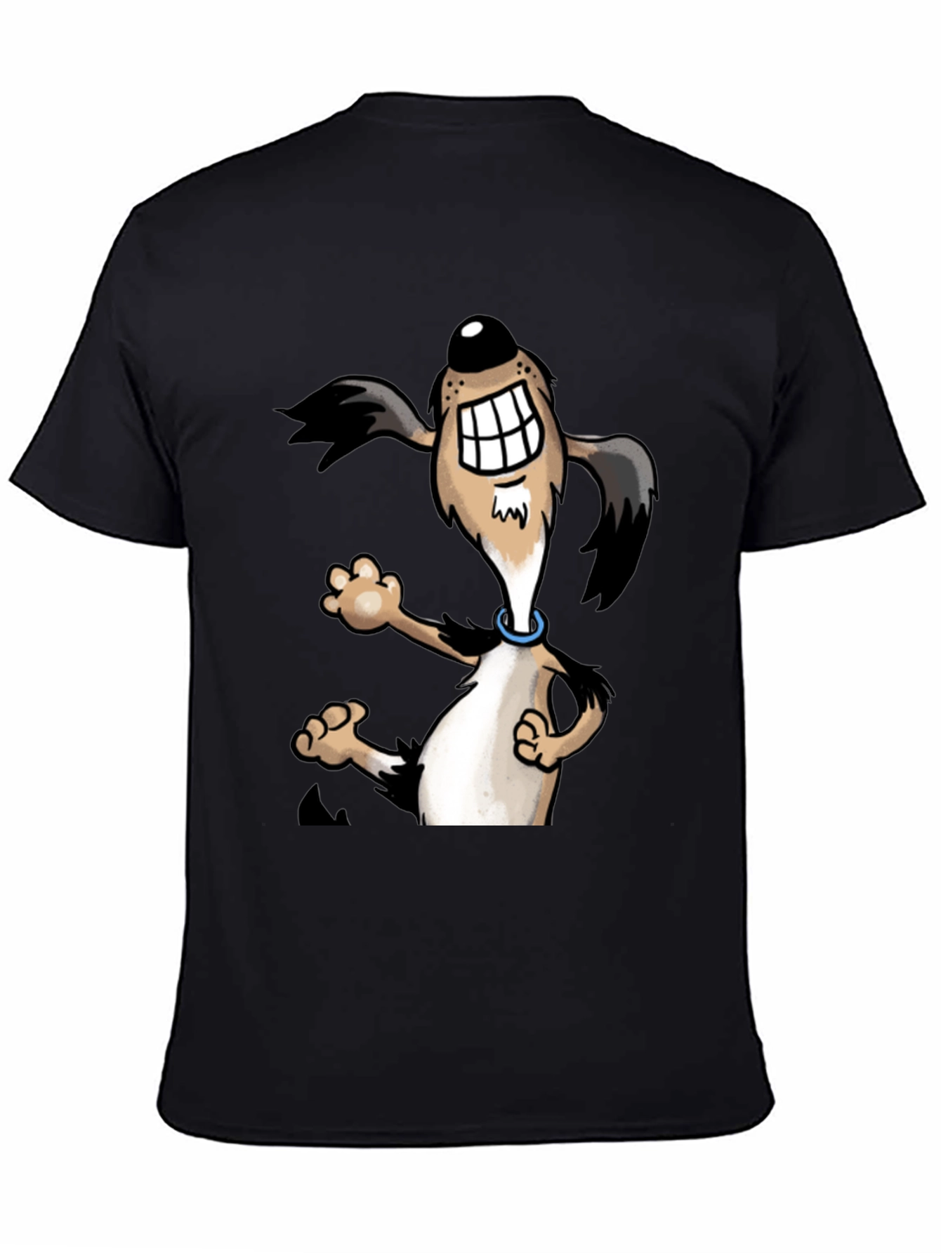 Cartoon Dog Graphic Tee - Black Cotton Shirt