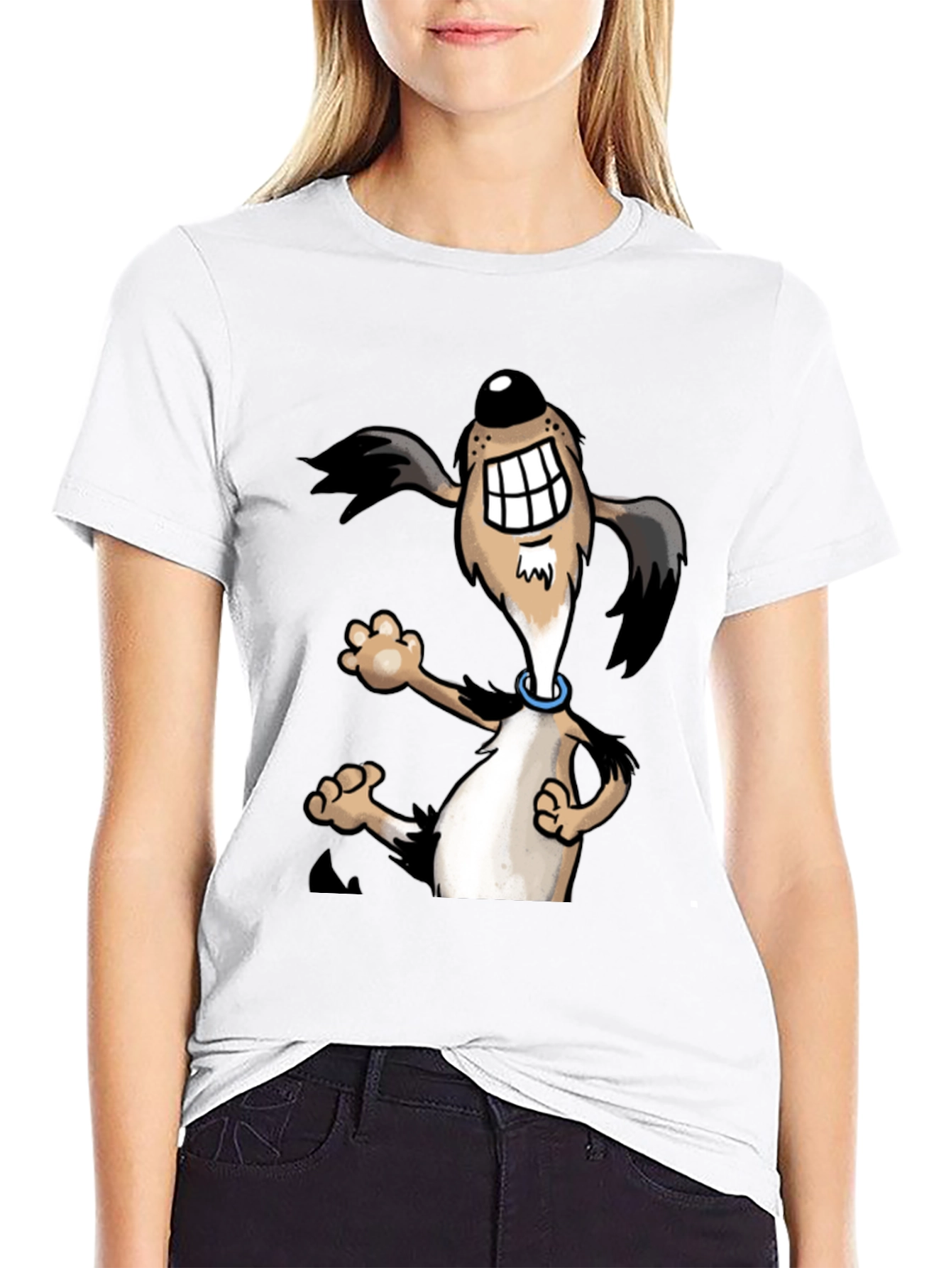 Cartoon Dog Graphic Tee - Black Cotton Shirt