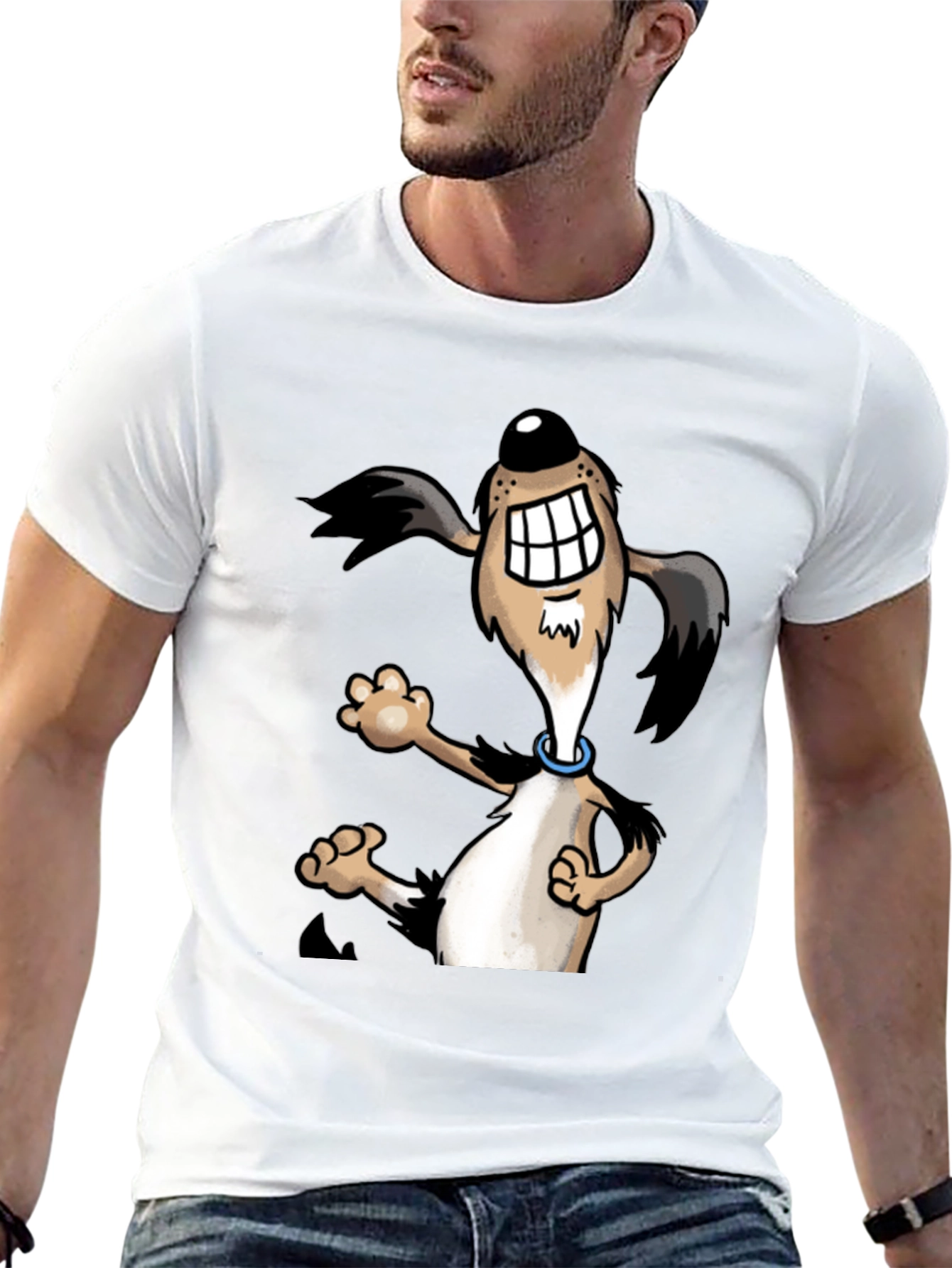 Cartoon Dog Graphic Tee - Black Cotton Shirt